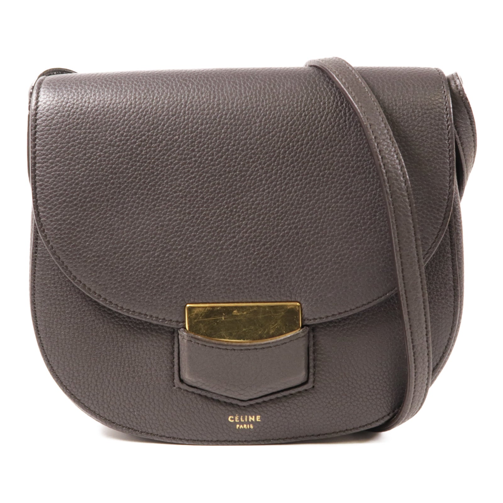 CELINE GHW Trotteur Shoulder Bag Calfskin Leather