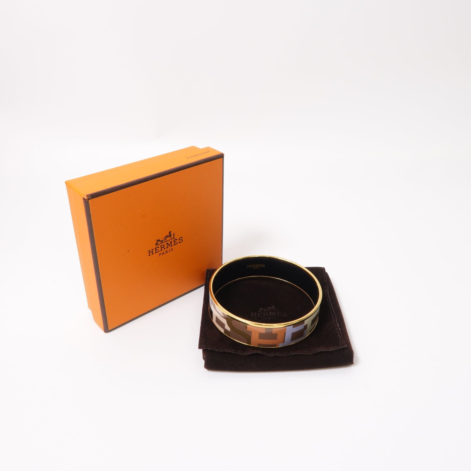 HERMES 【激減優惠】琺瑯/金屬Bangle手鐲棕色/金色