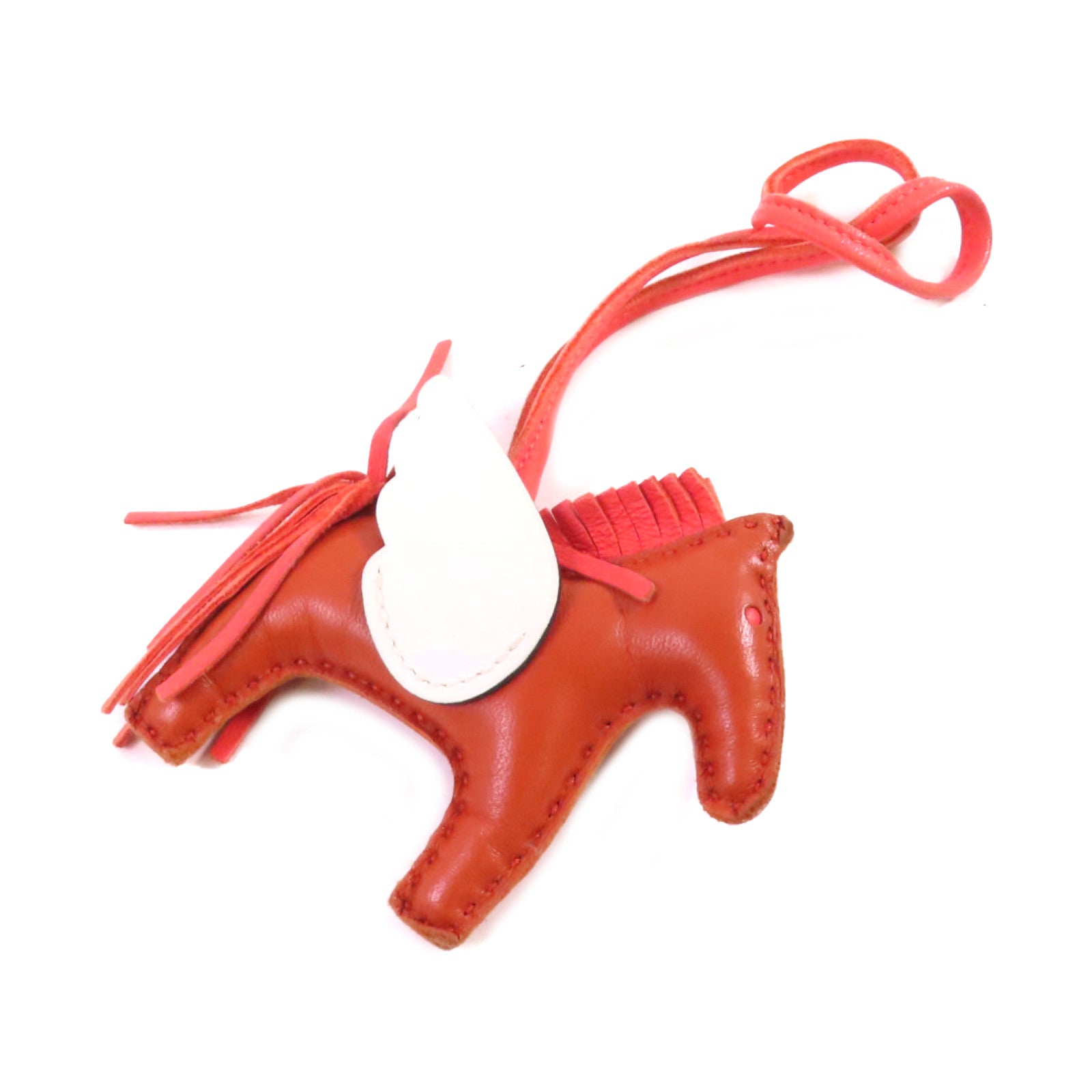 HERMES Swift皮革Rodeo Pegase TPM Charm掛飾橙色/白色