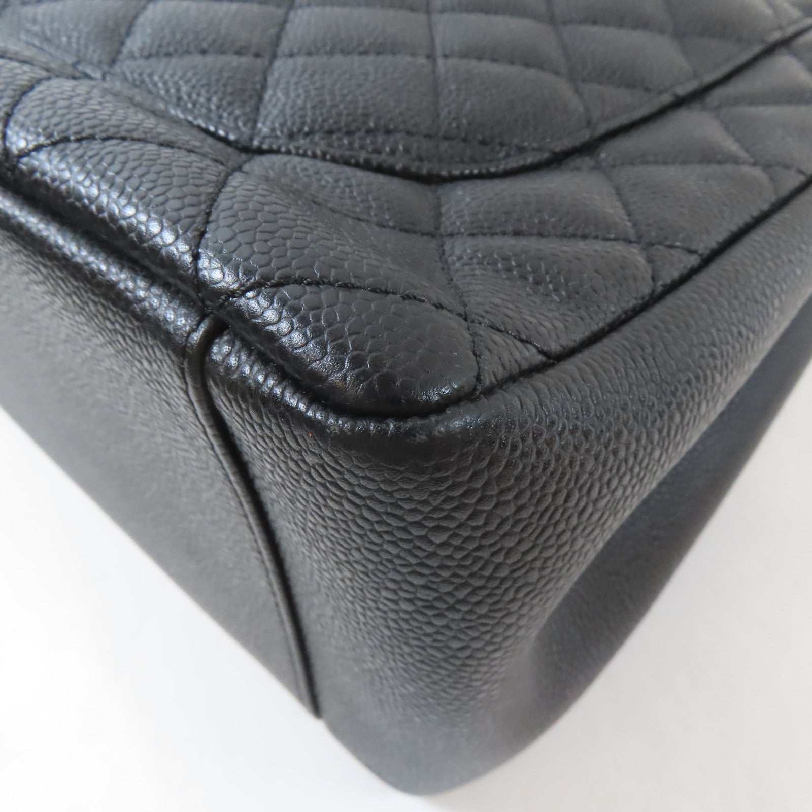 CHANEL 菱格Caviar皮革Grand Shopping Tote Bag銀扣鏈帶肩背袋黑色