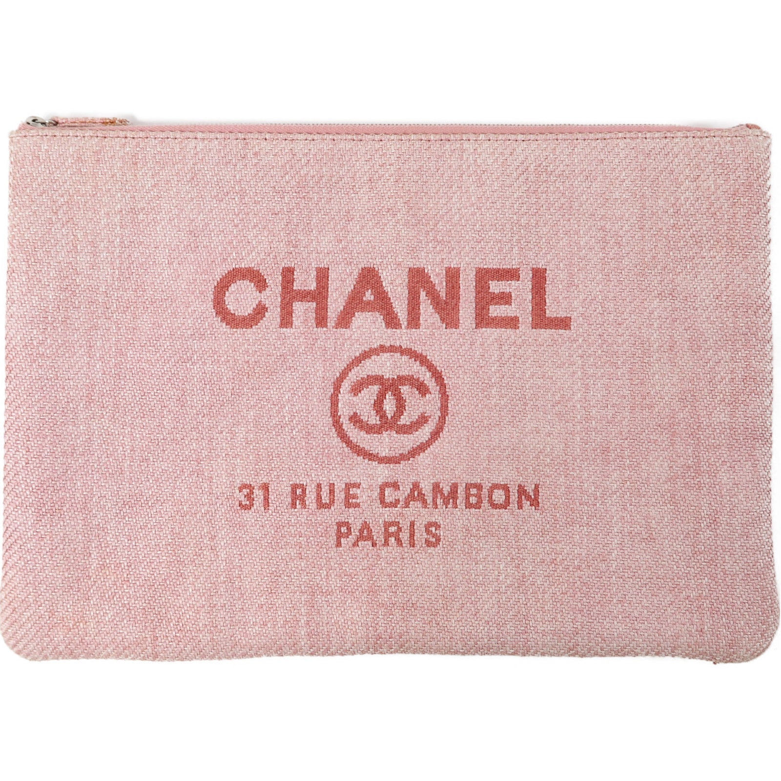 CHANEL 花呢Pochette銀扣手拿包粉紅色