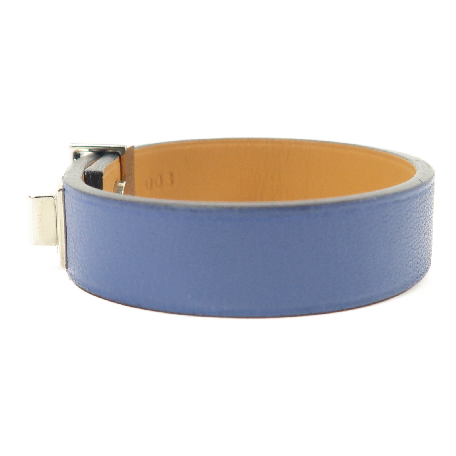 HERMES 【激減優惠】Swift皮革Mini Dog銀扣手鐲Bleu Brighton