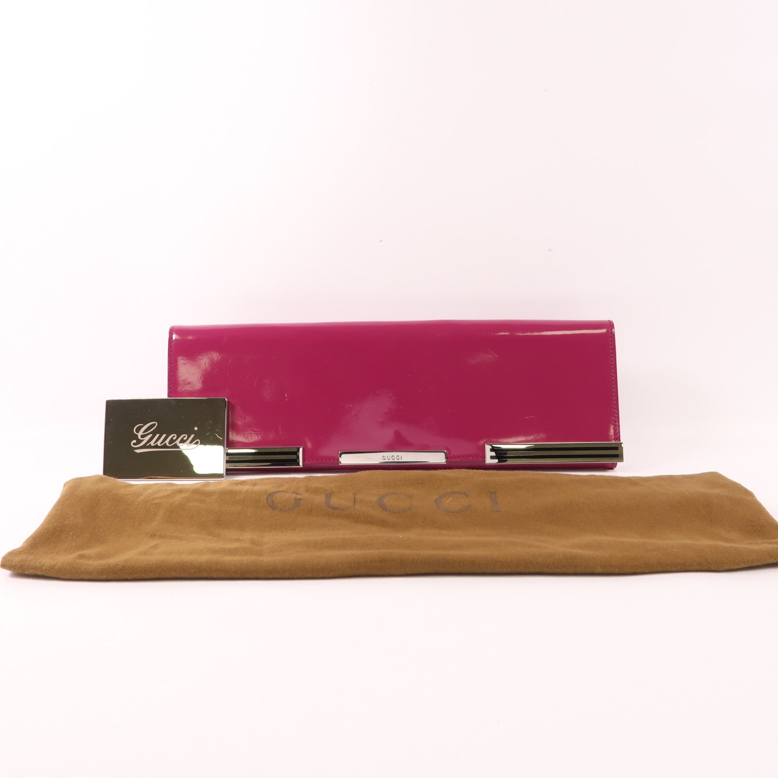 GUCCI 漆皮皮革Clutch Bag銀扣手拿包