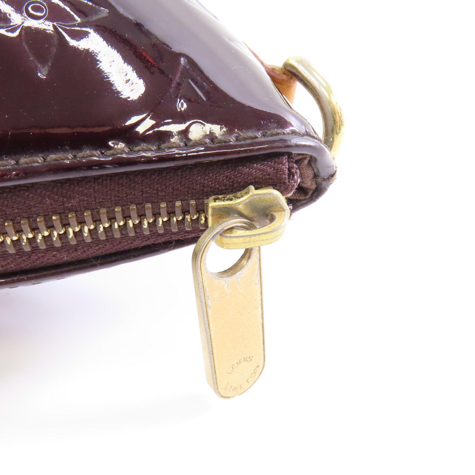 LOUIS VUITTON Vernis Bellevue GM金扣手挽袋酒紅色