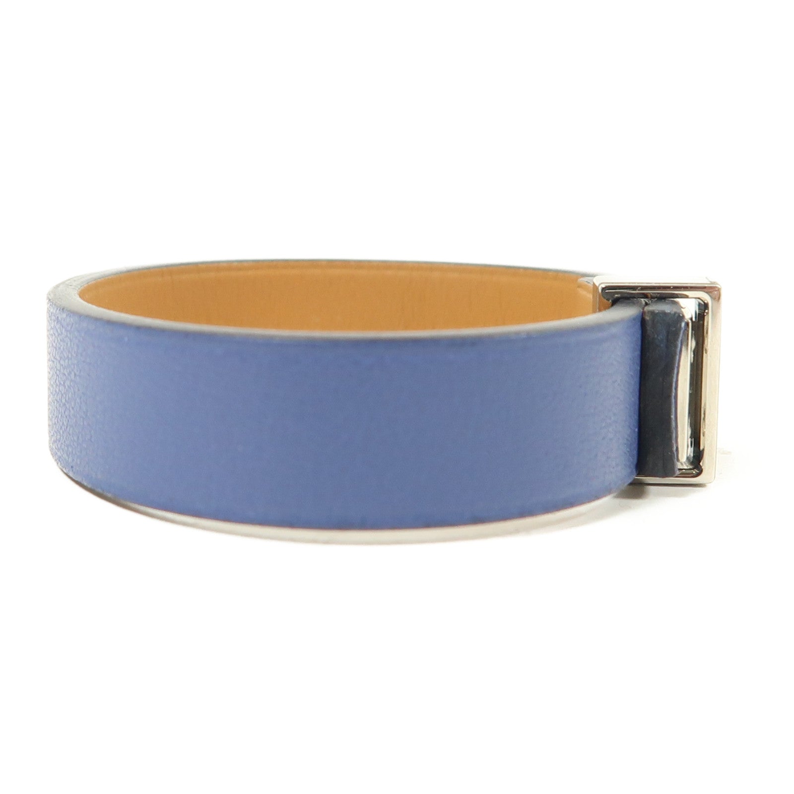 HERMES 【激減優惠】Swift皮革Mini Dog銀扣手鐲Bleu Brighton