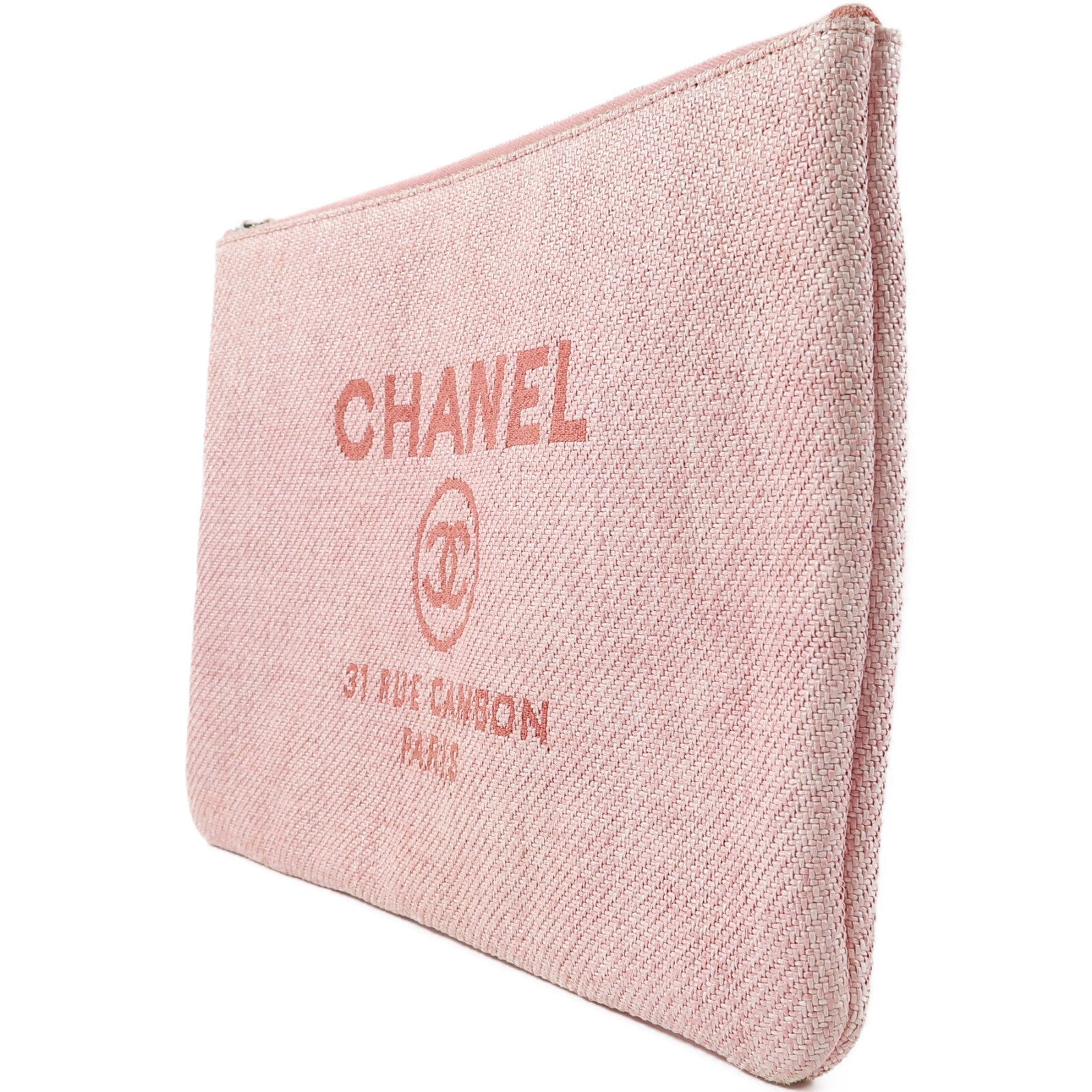 CHANEL 花呢Pochette銀扣手拿包粉紅色