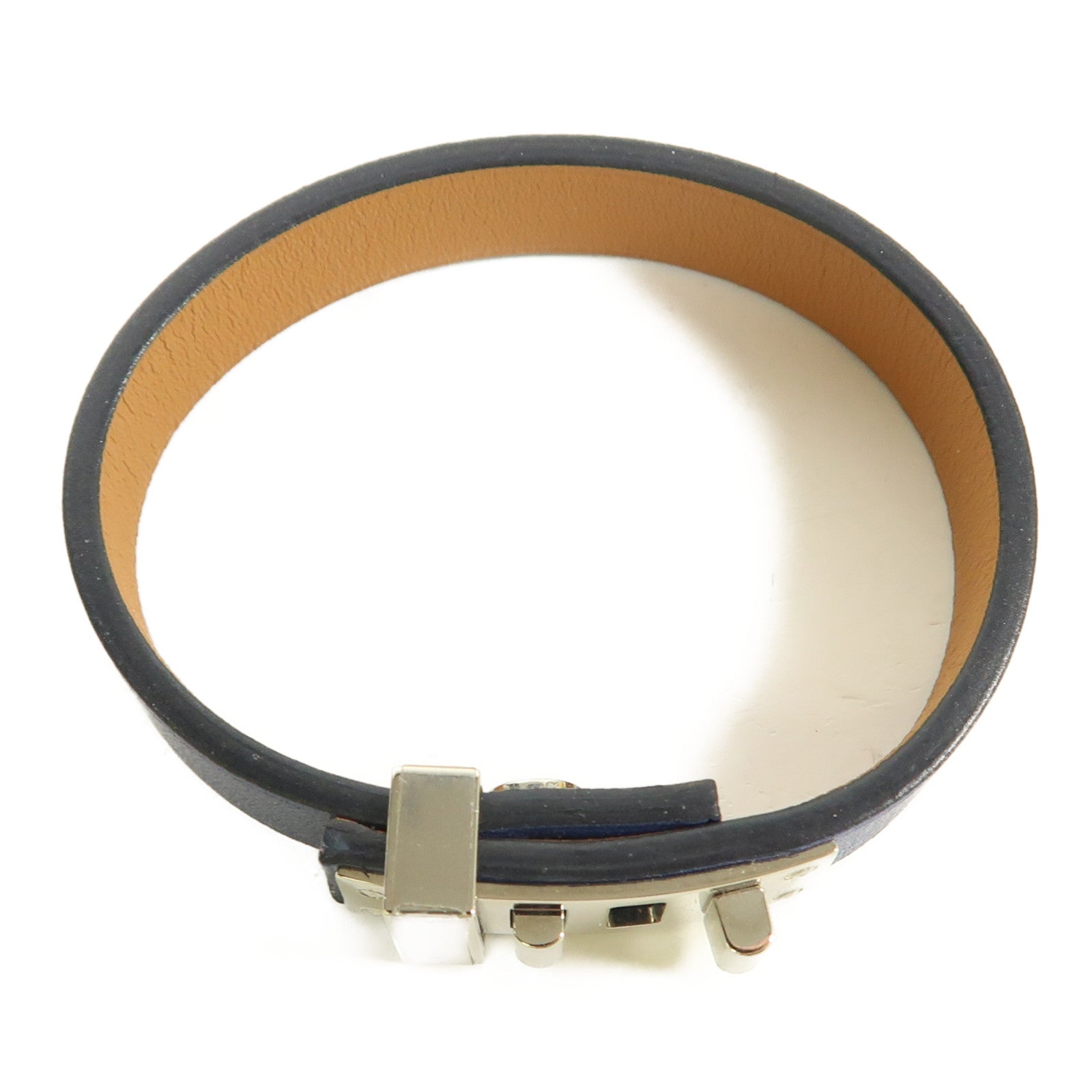 HERMES 【激減優惠】Swift皮革Mini Dog銀扣手鐲Bleu Brighton