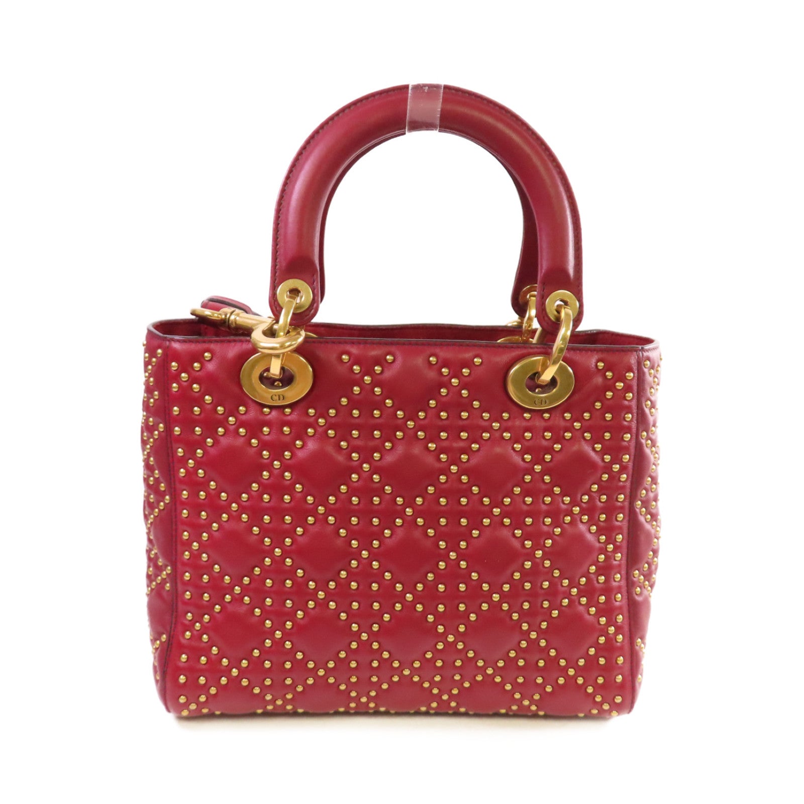 Dior 【激減優惠】牛皮皮革Lady Dior Studded 2 Way Shoulder Bag金扣手挽肩背兩用袋紅色