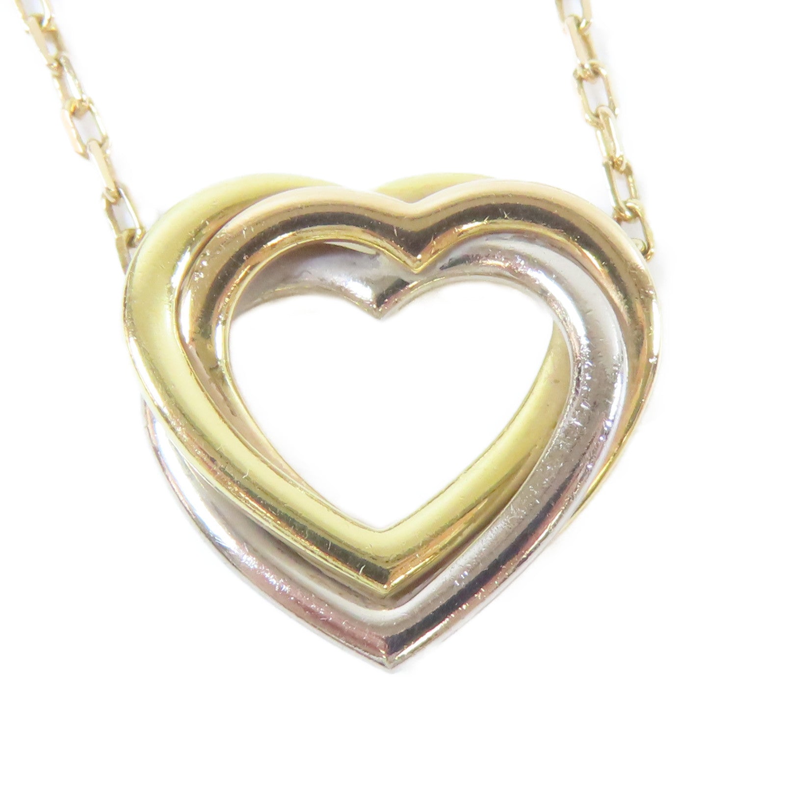 CARTIER 18K白金/18K黃金Trinity Heart Necklace項鍊#42cm