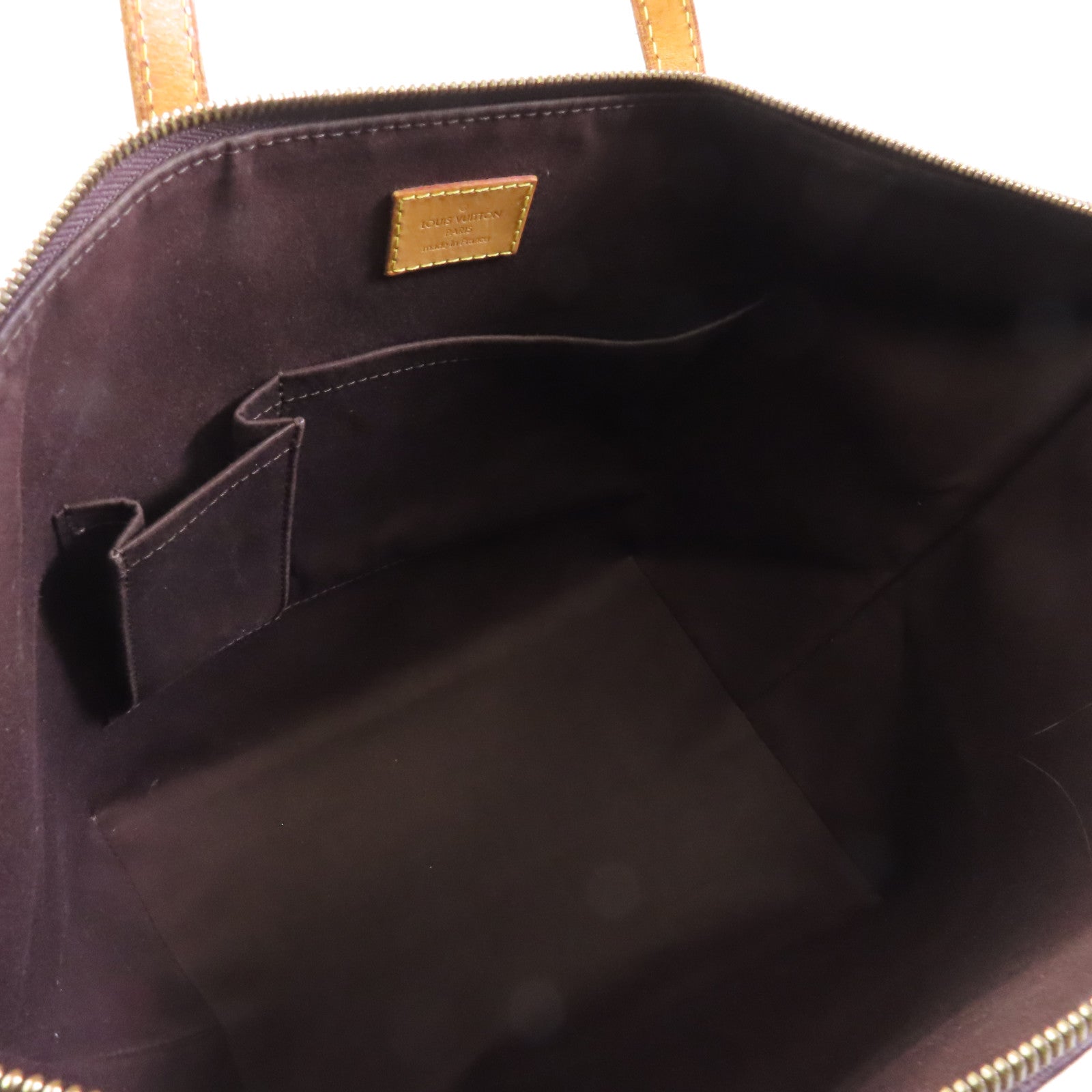 LOUIS VUITTON Vernis Bellevue GM金扣手挽袋酒紅色