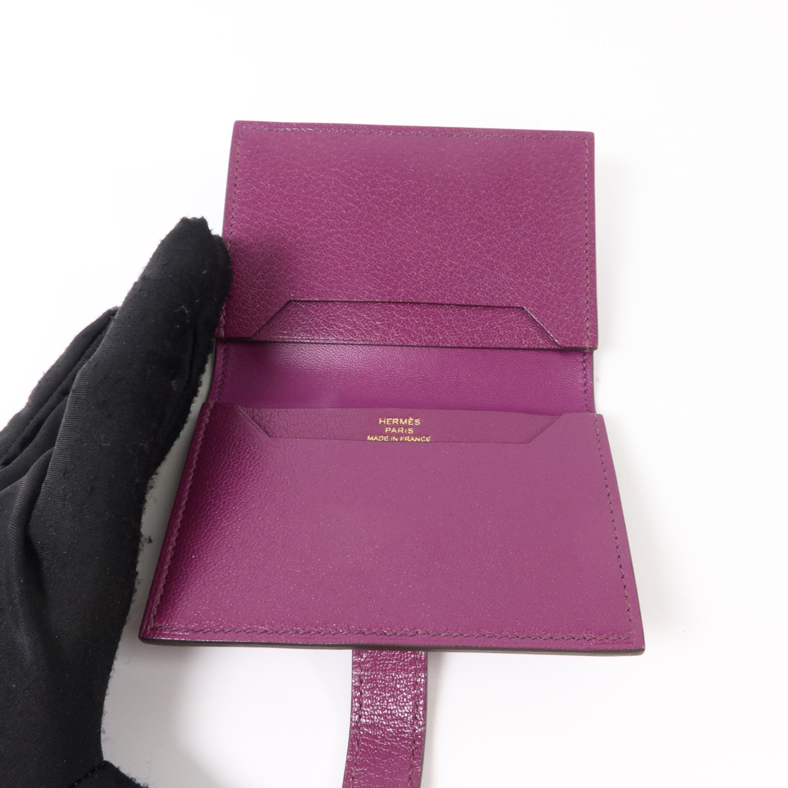 HERMES Chevre皮革Bearn Card Case金扣卡片套Anemone