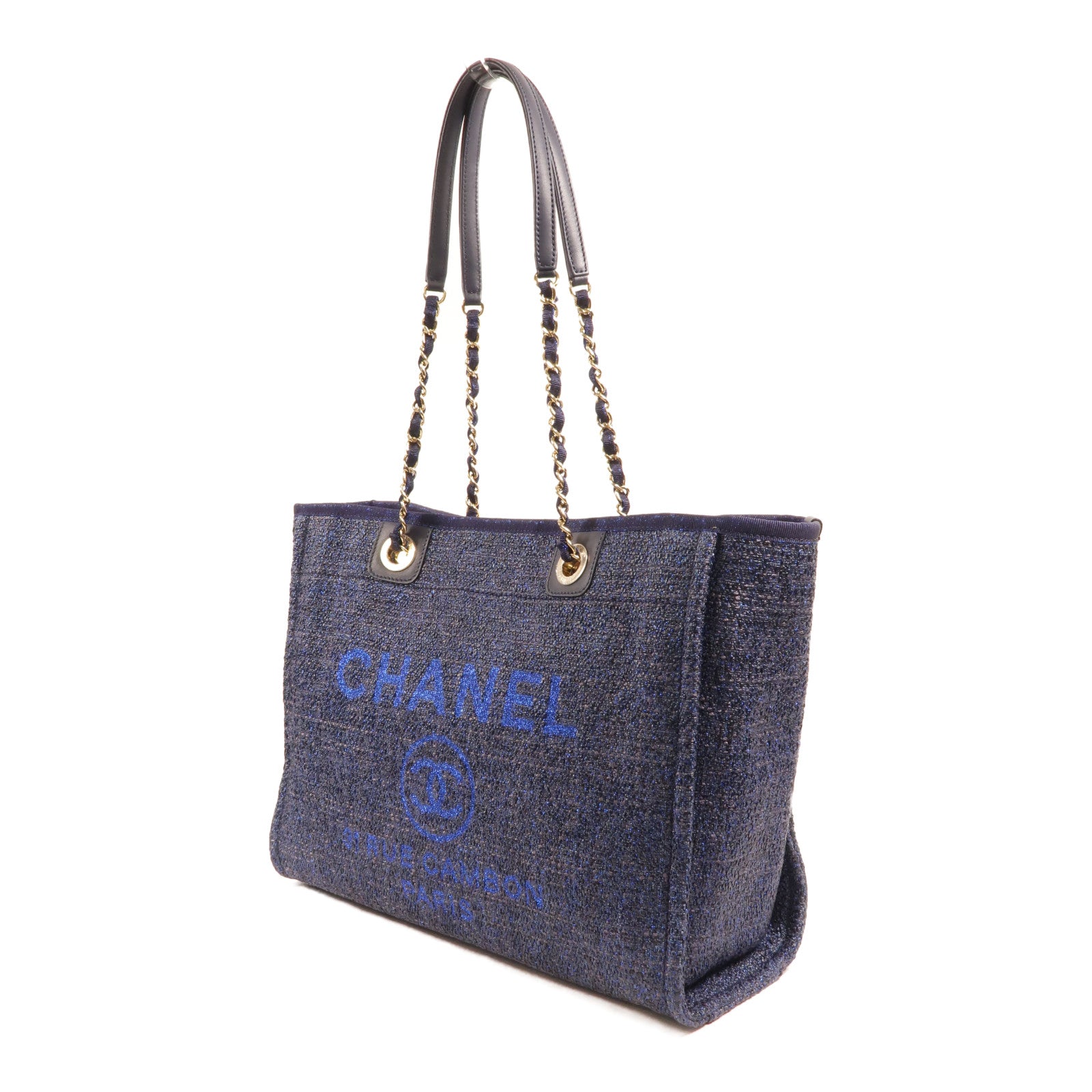 CHANEL 帆布Deauville Tote Bag鏈帶肩背袋