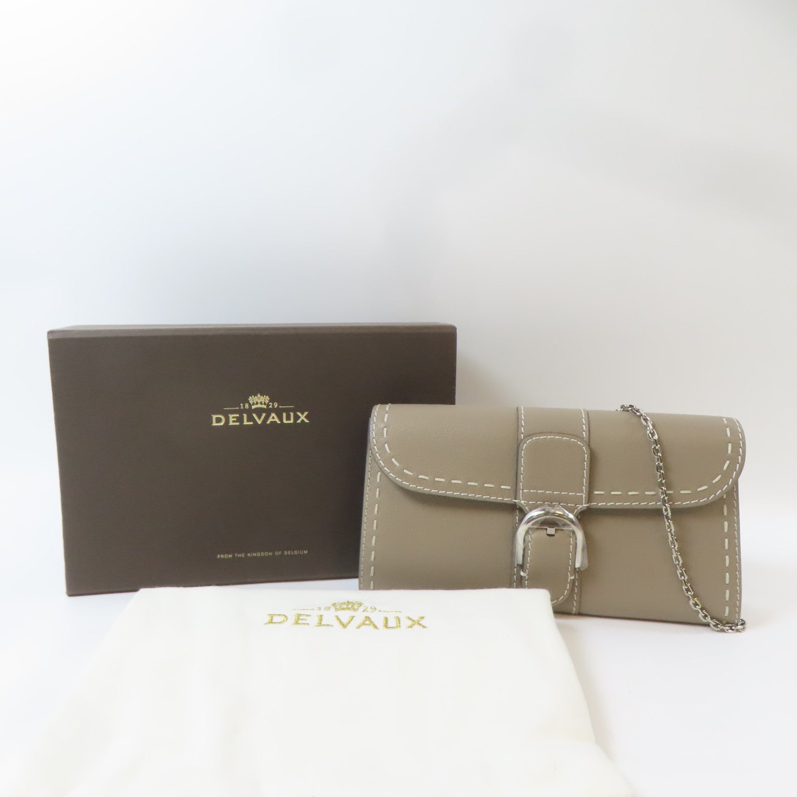 SELECTION 【激減優惠】牛皮皮革Delvaux Brillant Long Wallet Chain銀扣鏈帶肩背袋灰色