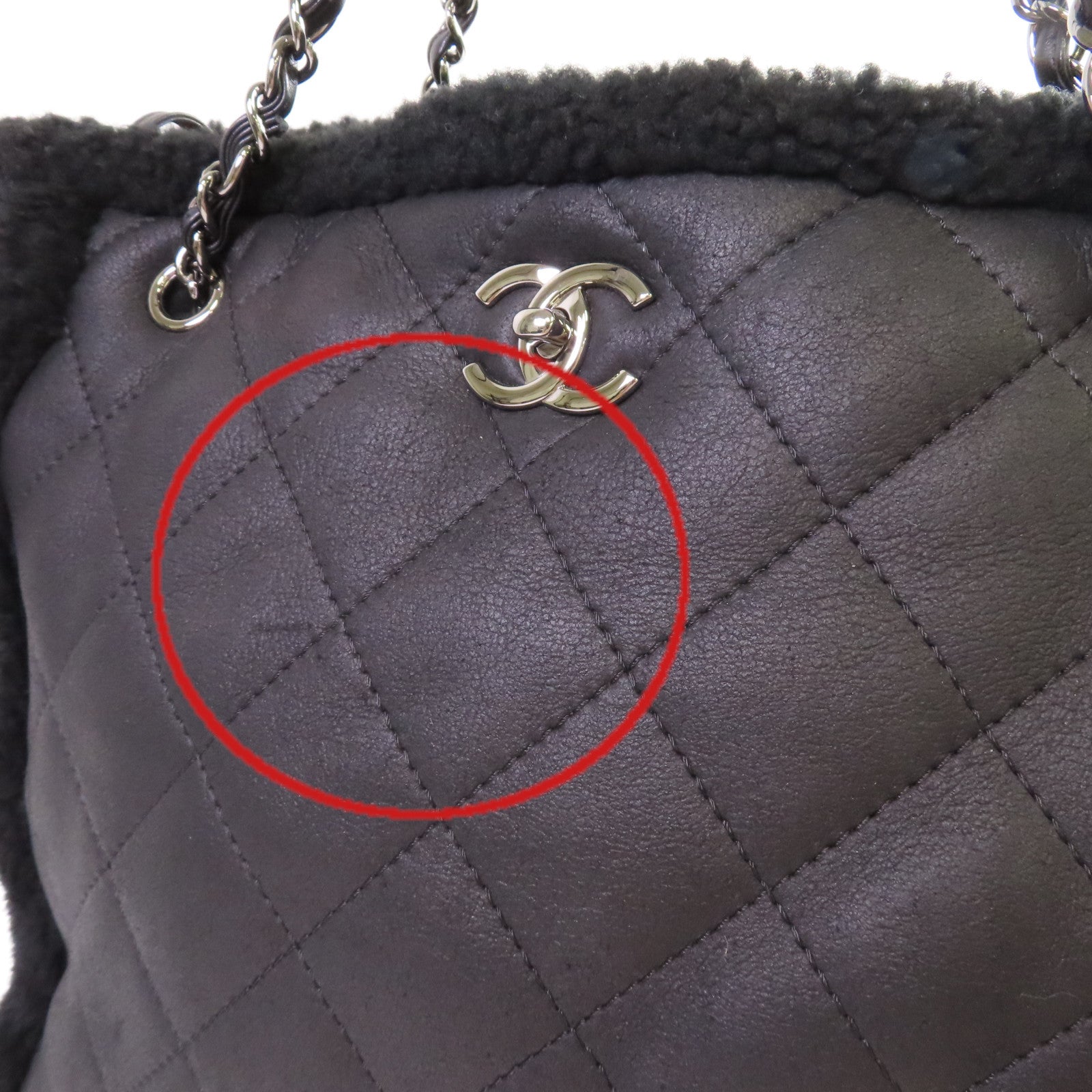 CHANEL 菱格羊皮皮革Tote Bag銀扣鏈帶肩背袋黑色