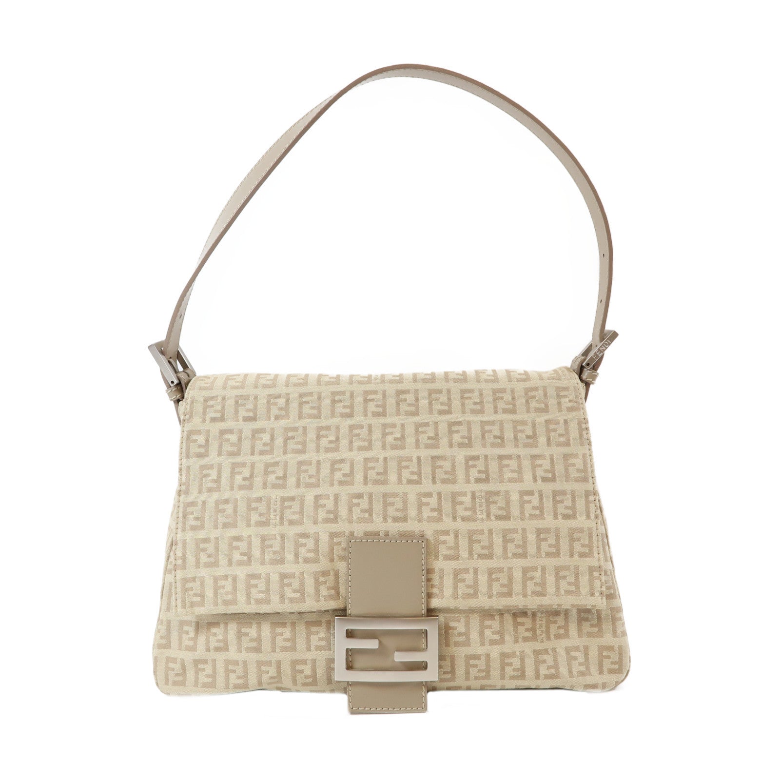 FENDI 帆布Zucchino Mamma Baguette銀扣手挽袋米色