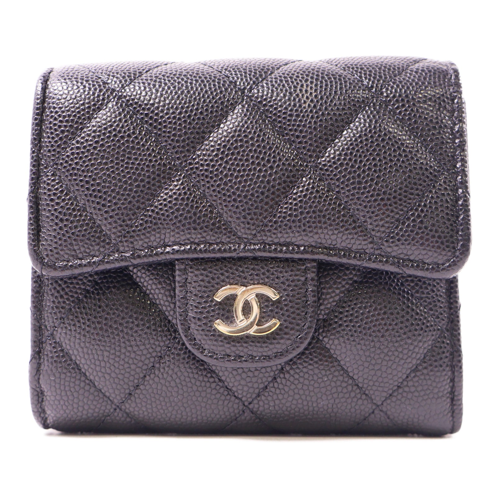 CHANEL 牛皮皮革Wallet金扣錢包黑色