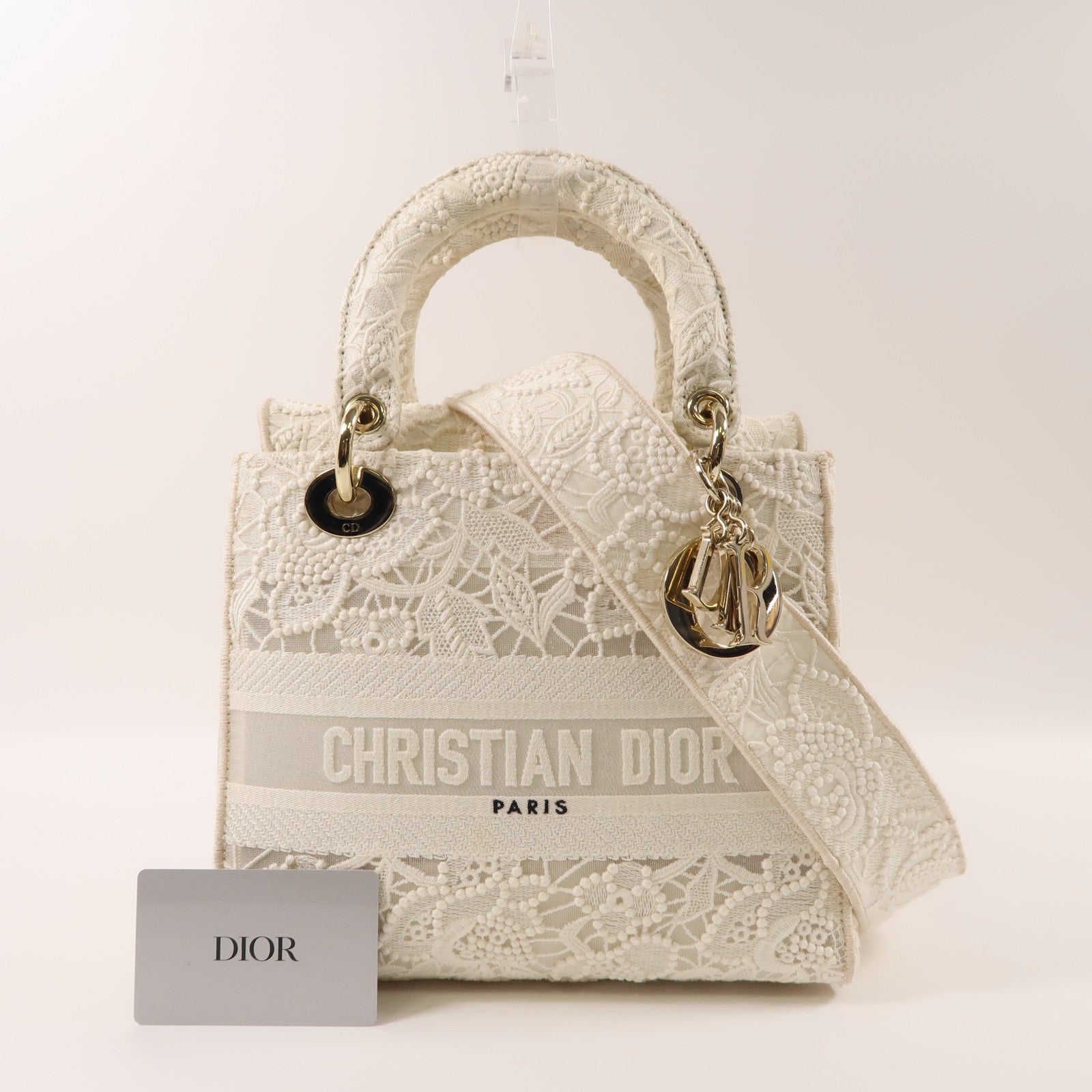 Dior 布料Lady Dior Shoulde手挽肩背兩用袋白色