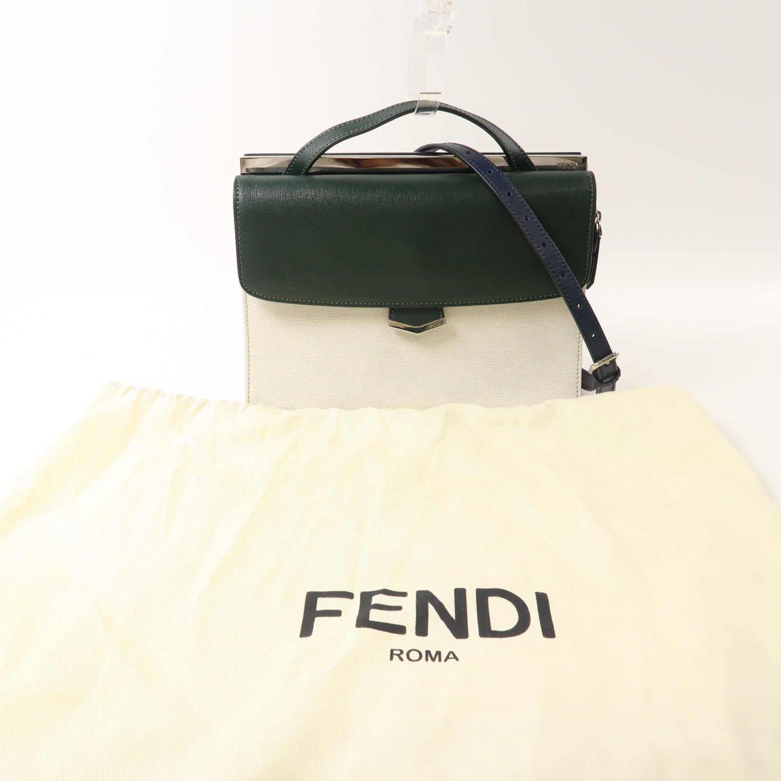 FENDI SHW 2 Way Bag 8BT-222-Z25 149-2384 Calfskin Leather Gray/Pink/Deep Green