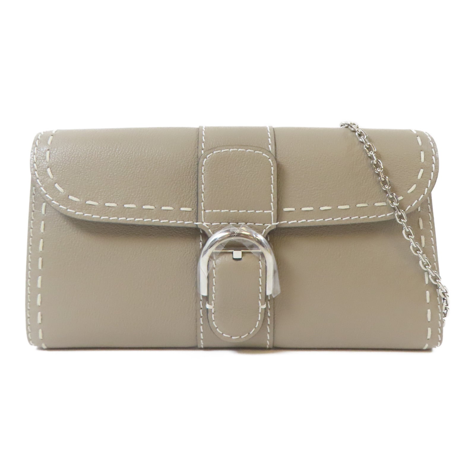 SELECTION 【激減優惠】牛皮皮革Delvaux Brillant Long Wallet Chain銀扣鏈帶肩背袋灰色