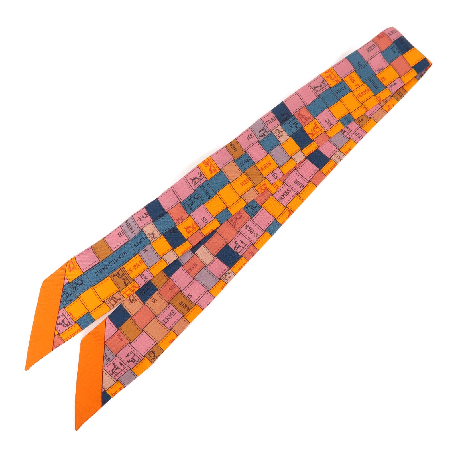 HERMES 絲質Twilly絲巾橙色