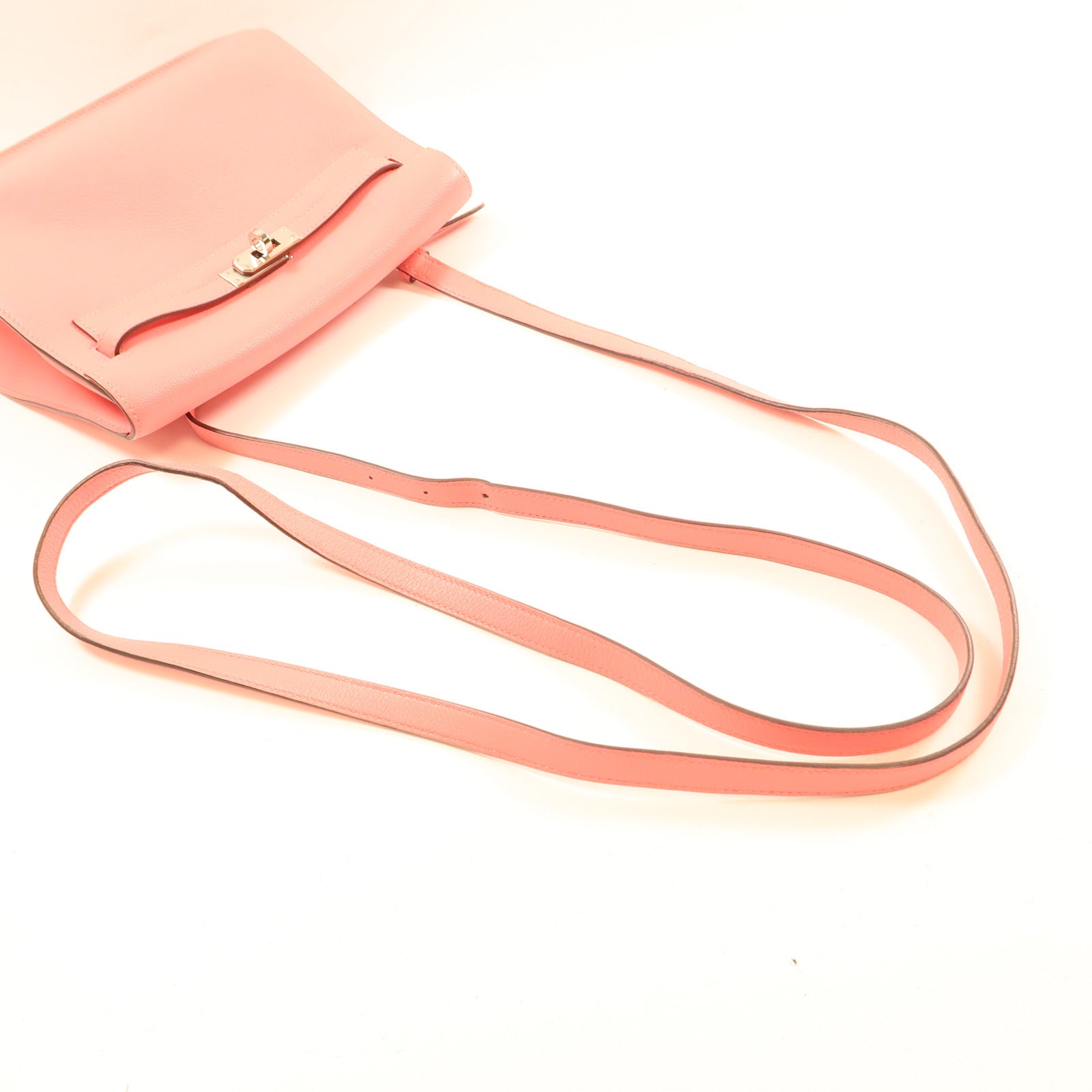 HERMES 【激減優惠】Evercolor皮革Kelly Dance銀扣肩背袋Rose D'ete