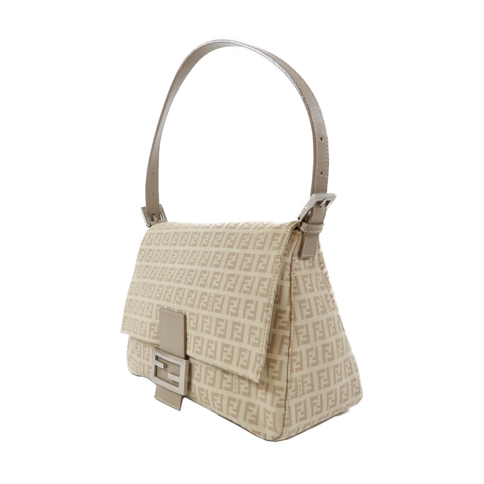 FENDI 帆布Zucchino Mamma Baguette銀扣手挽袋米色