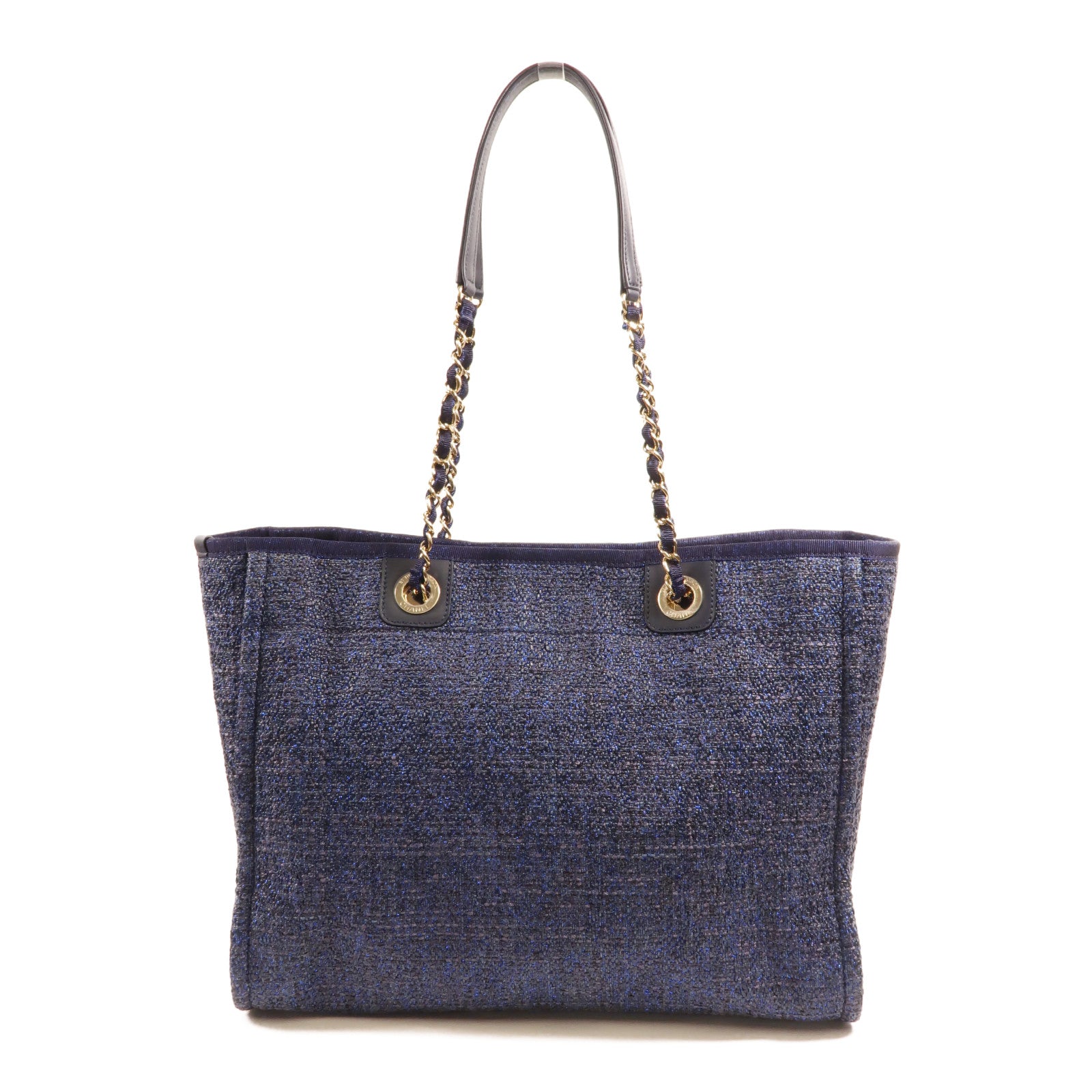 CHANEL 帆布Deauville Tote Bag鏈帶肩背袋