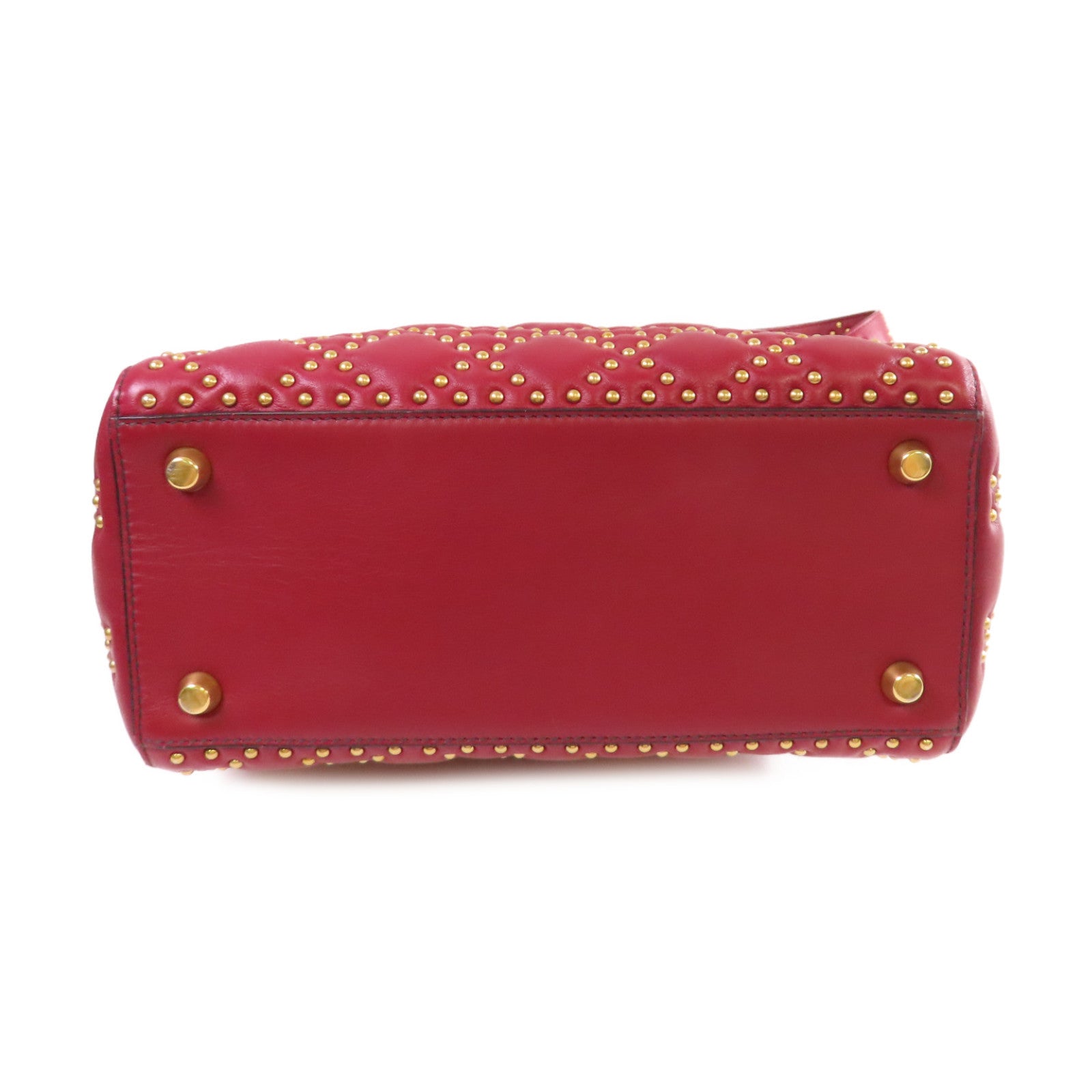 Dior 【激減優惠】牛皮皮革Lady Dior Studded 2 Way Shoulder Bag金扣手挽肩背兩用袋紅色