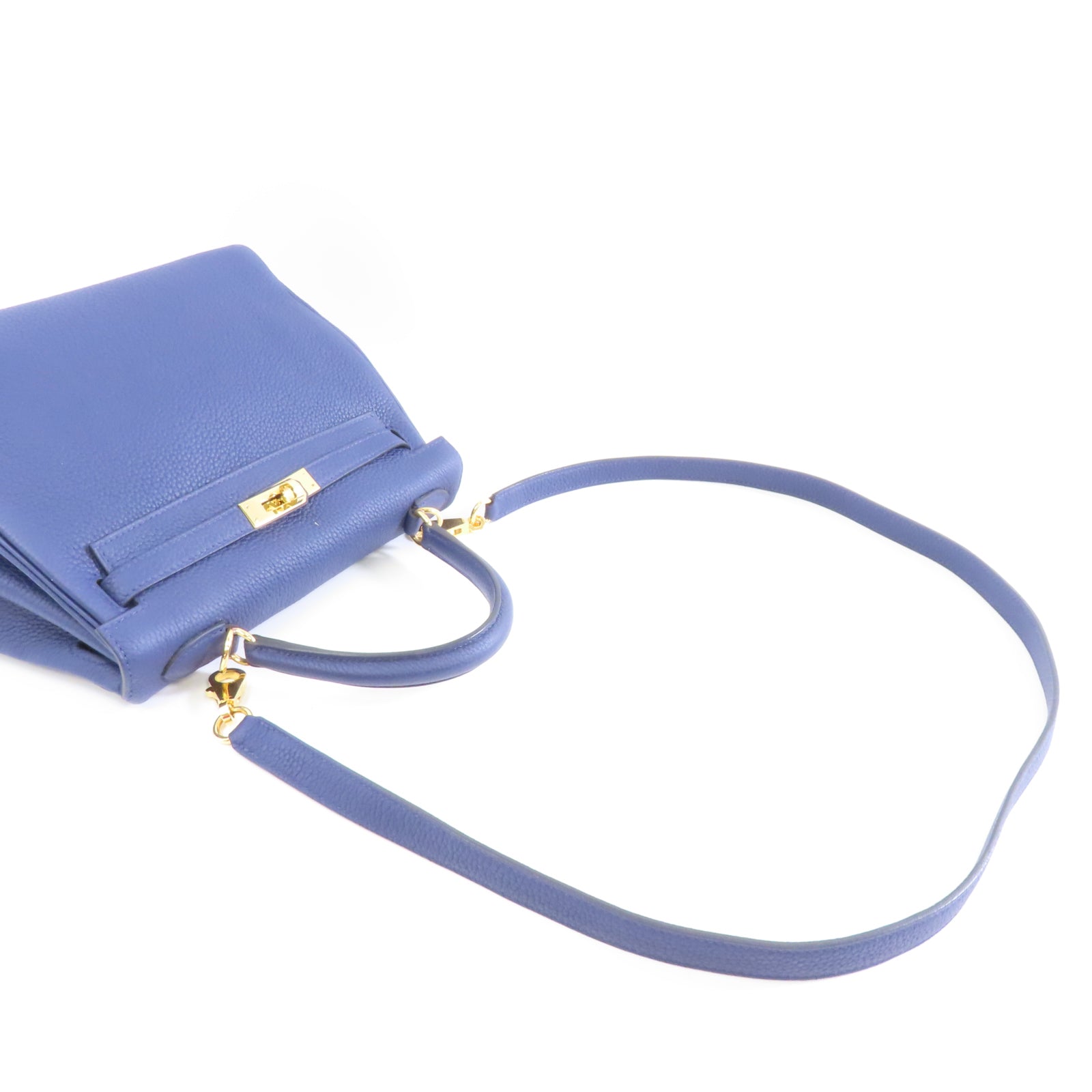 HERMES 【激減優惠】Togo皮革Kelly 25金扣手挽肩背兩用袋Bleu Saphir/藍色