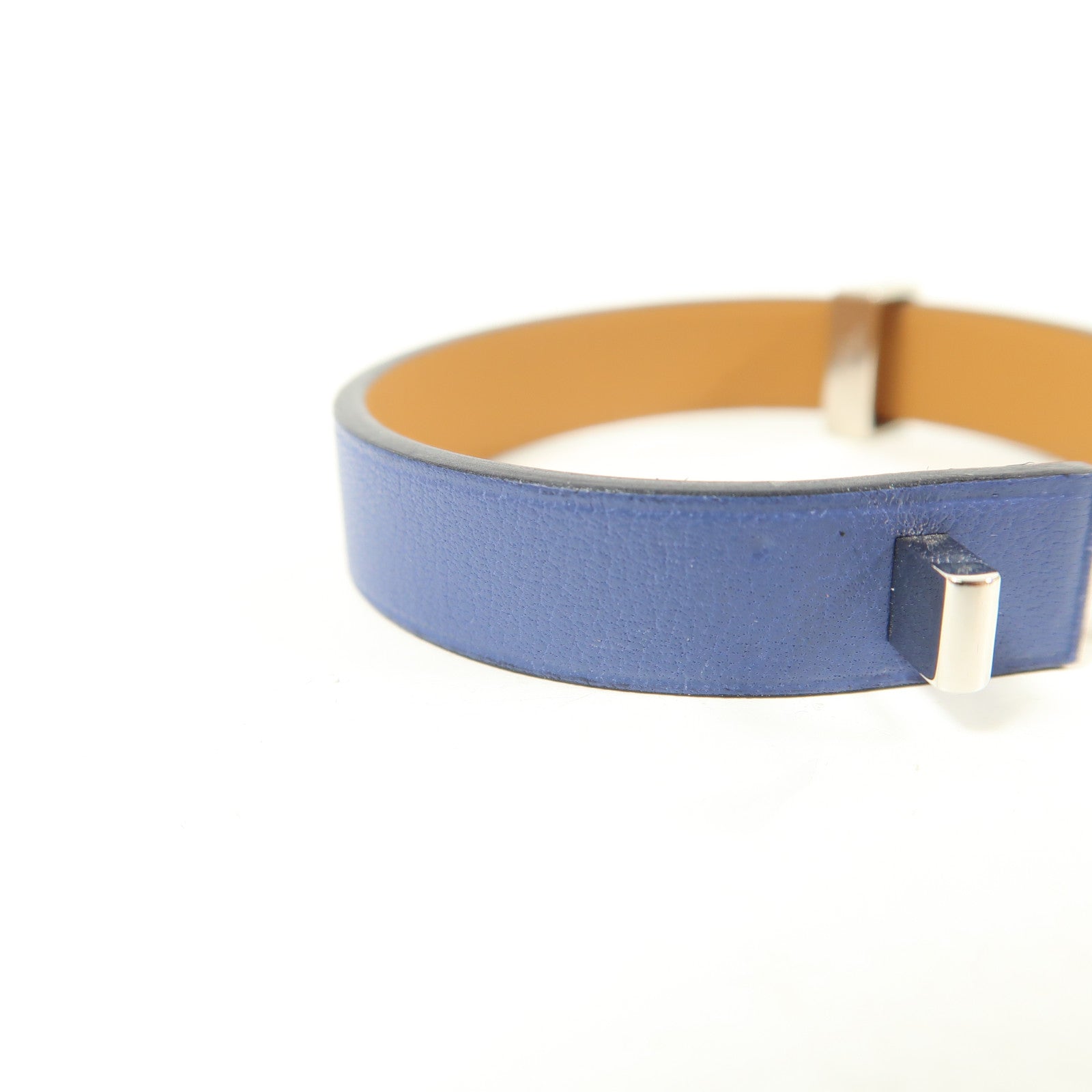 HERMES 【激減優惠】Swift皮革Mini Dog銀扣手鐲Bleu Brighton