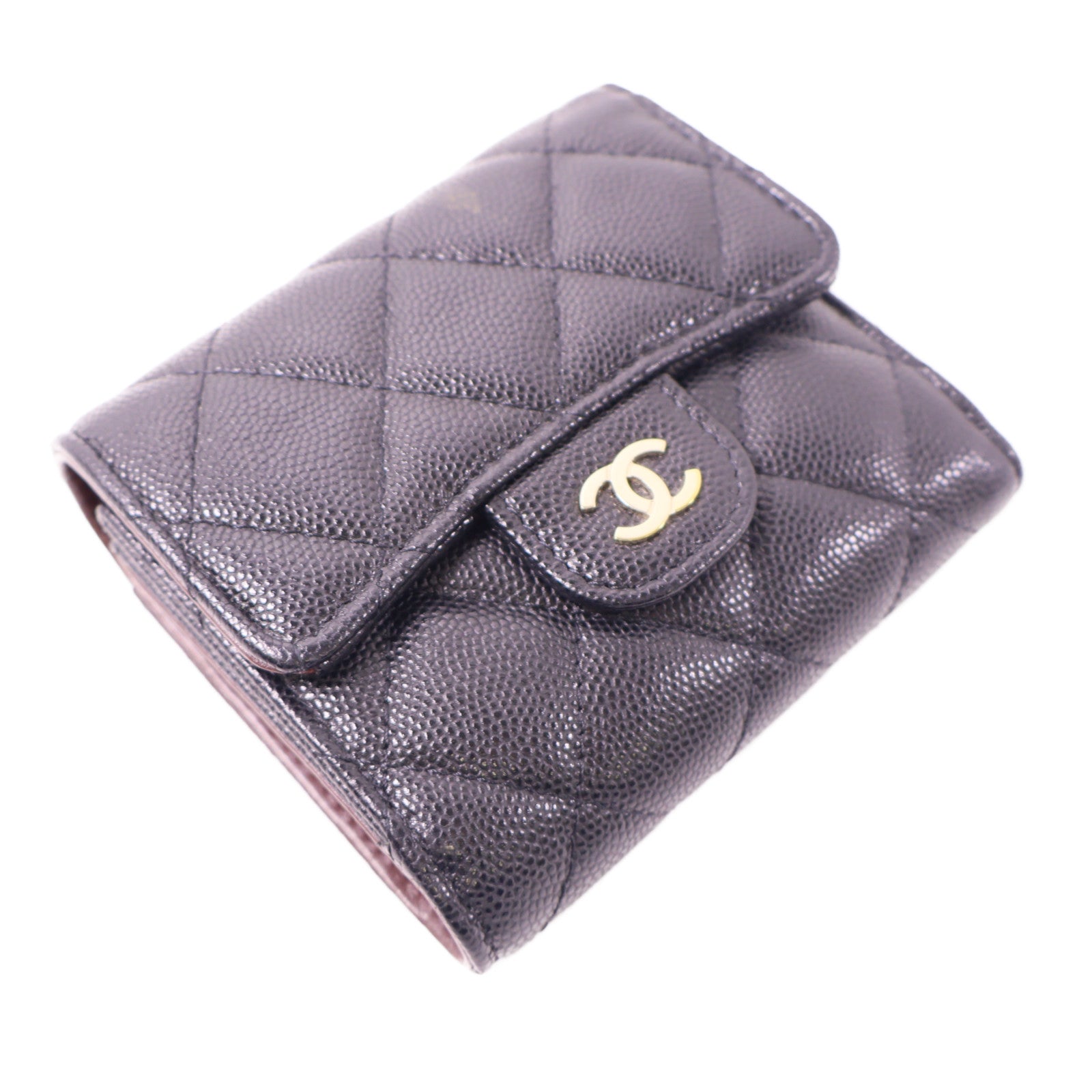 CHANEL 牛皮皮革Wallet金扣錢包黑色
