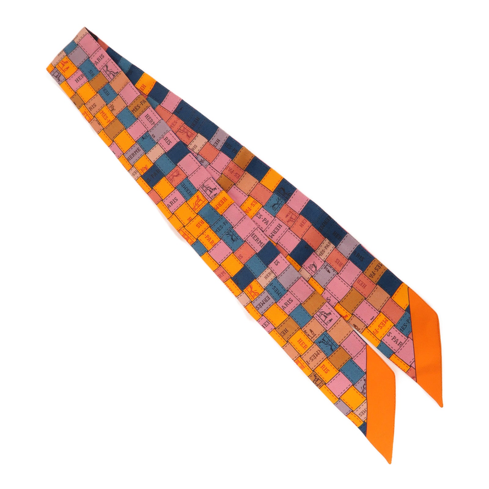HERMES 絲質Twilly絲巾橙色