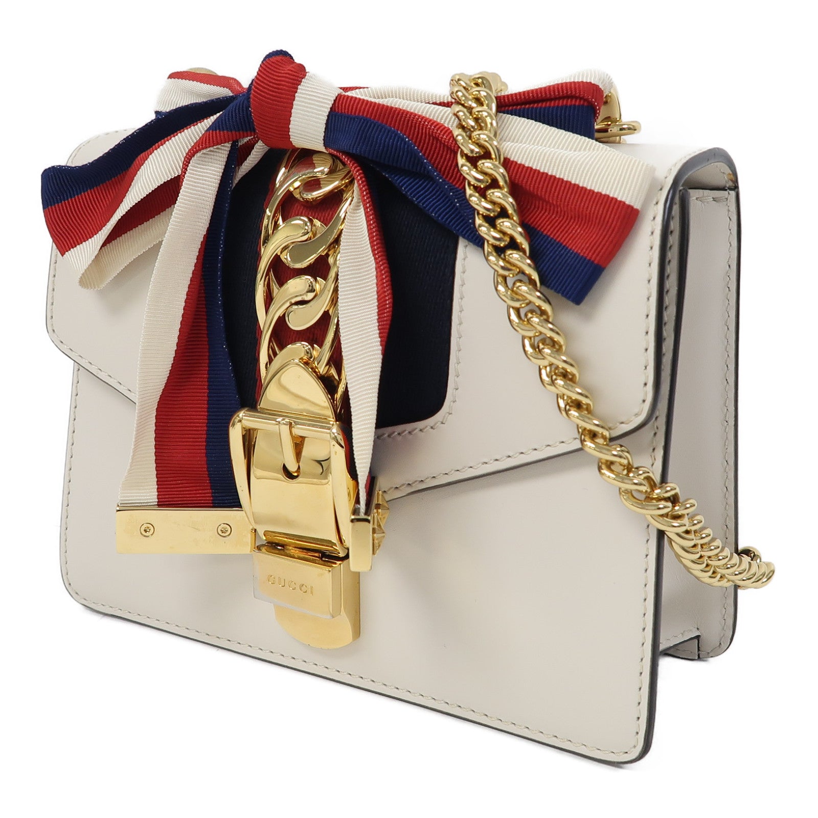 GUCCI 【激減優惠】牛皮皮革Sylvie金扣鏈帶肩背袋白色