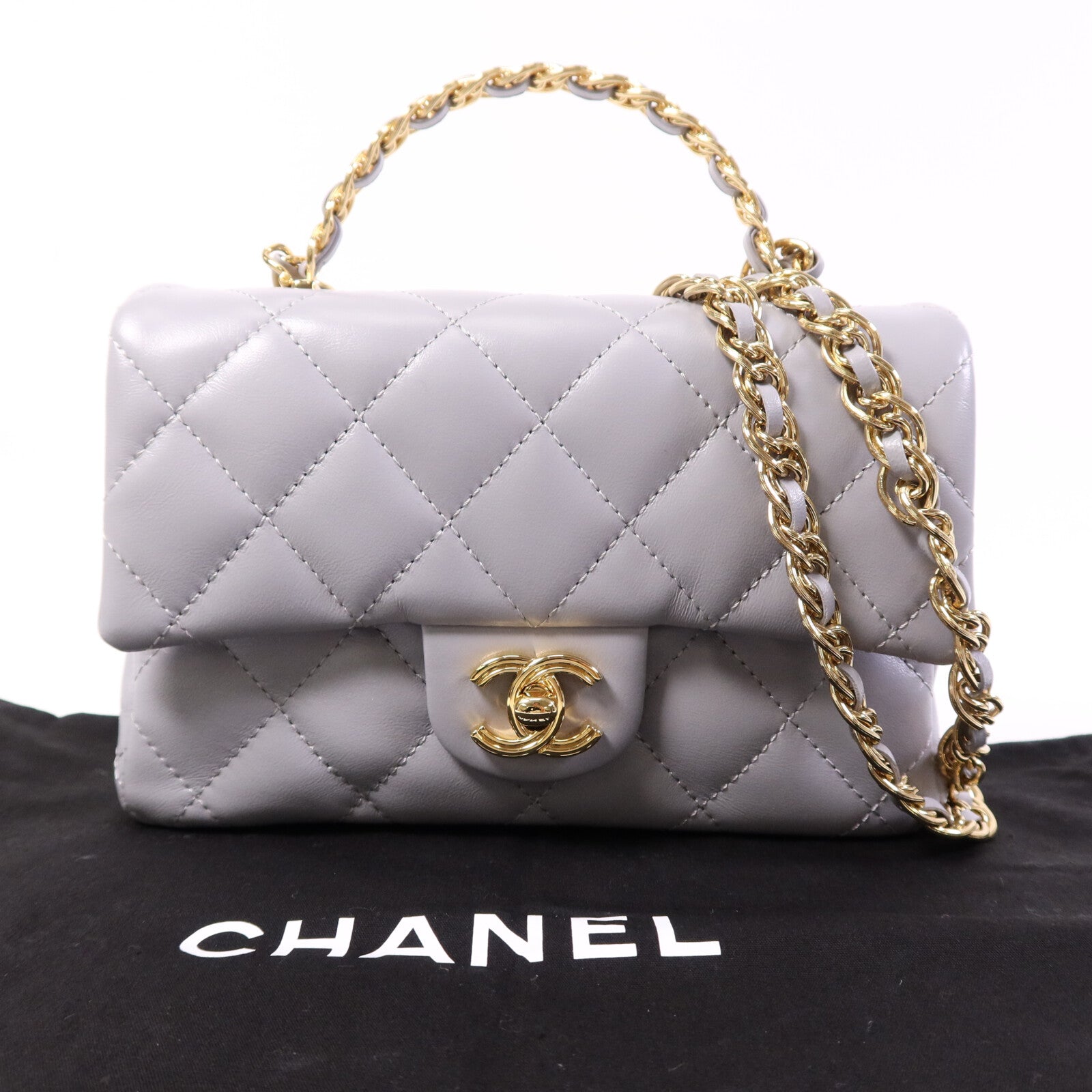 CHANEL 羊皮皮革Chain Shoulder金扣手挽肩背兩用袋