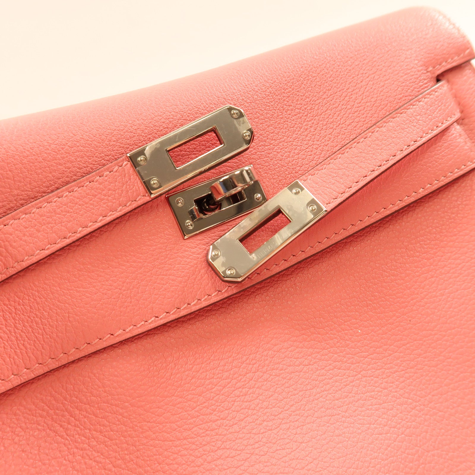 HERMES 【激減優惠】Evercolor皮革Kelly Dance銀扣肩背袋Rose D'ete