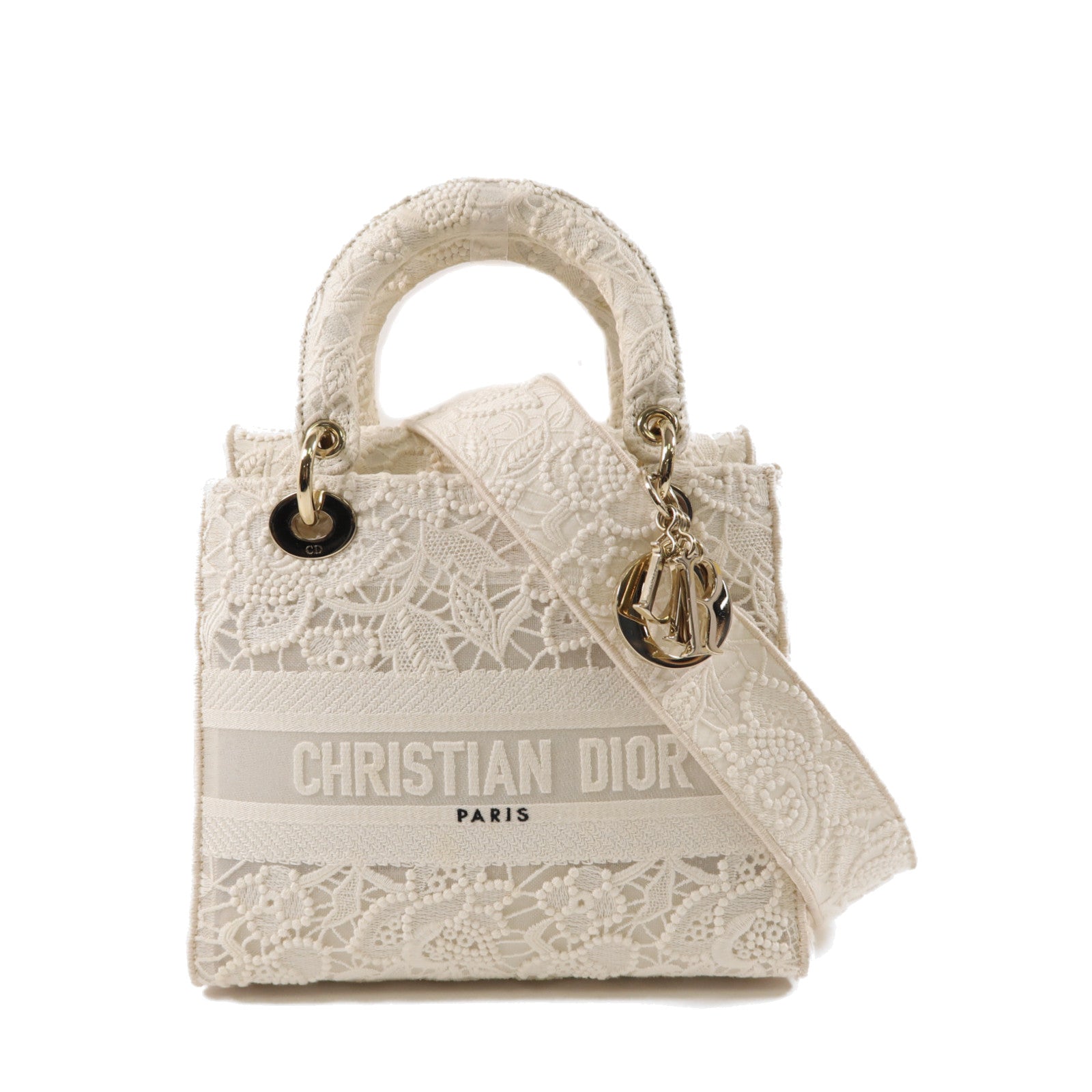 Dior 布料Lady Dior Shoulde手挽肩背兩用袋白色