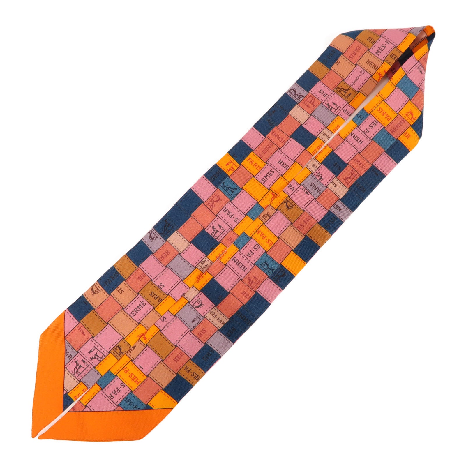 HERMES 絲質Twilly絲巾橙色