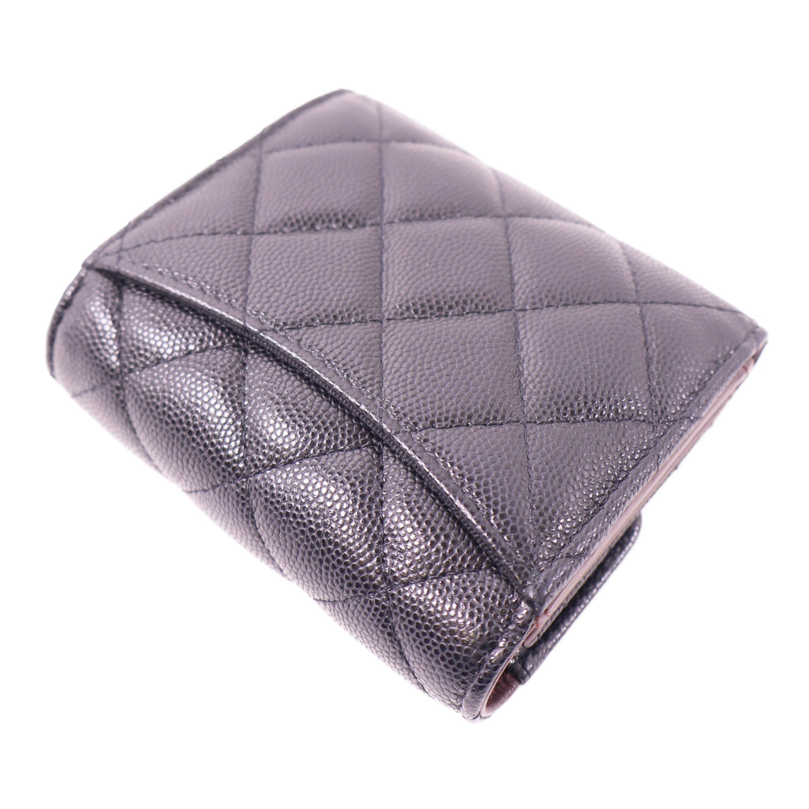 CHANEL 牛皮皮革Wallet金扣錢包黑色