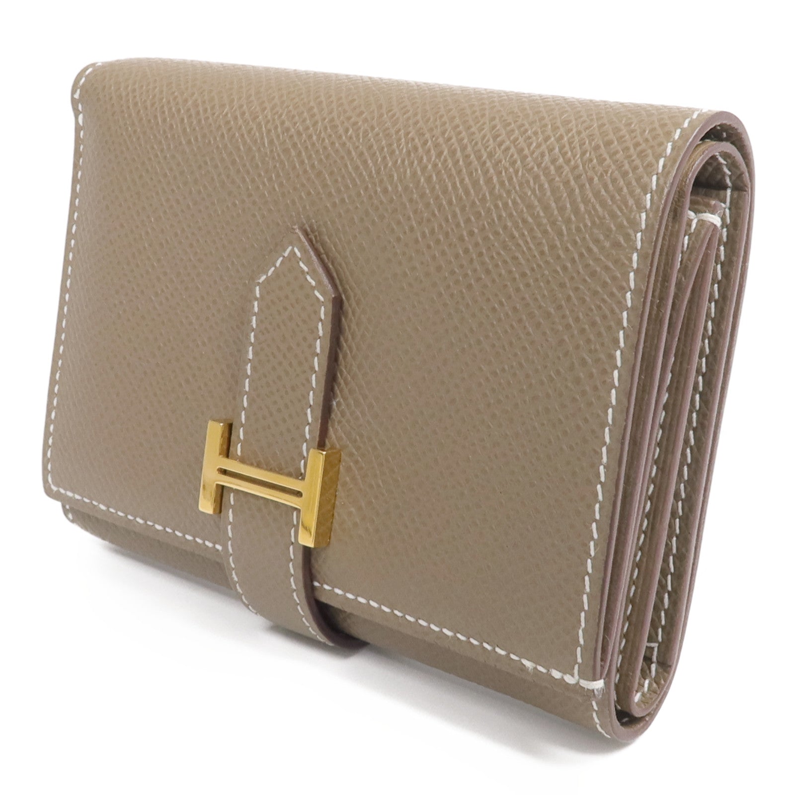 HERMES Epsom皮革Bearn Compact Wallet金扣錢包Etoupe