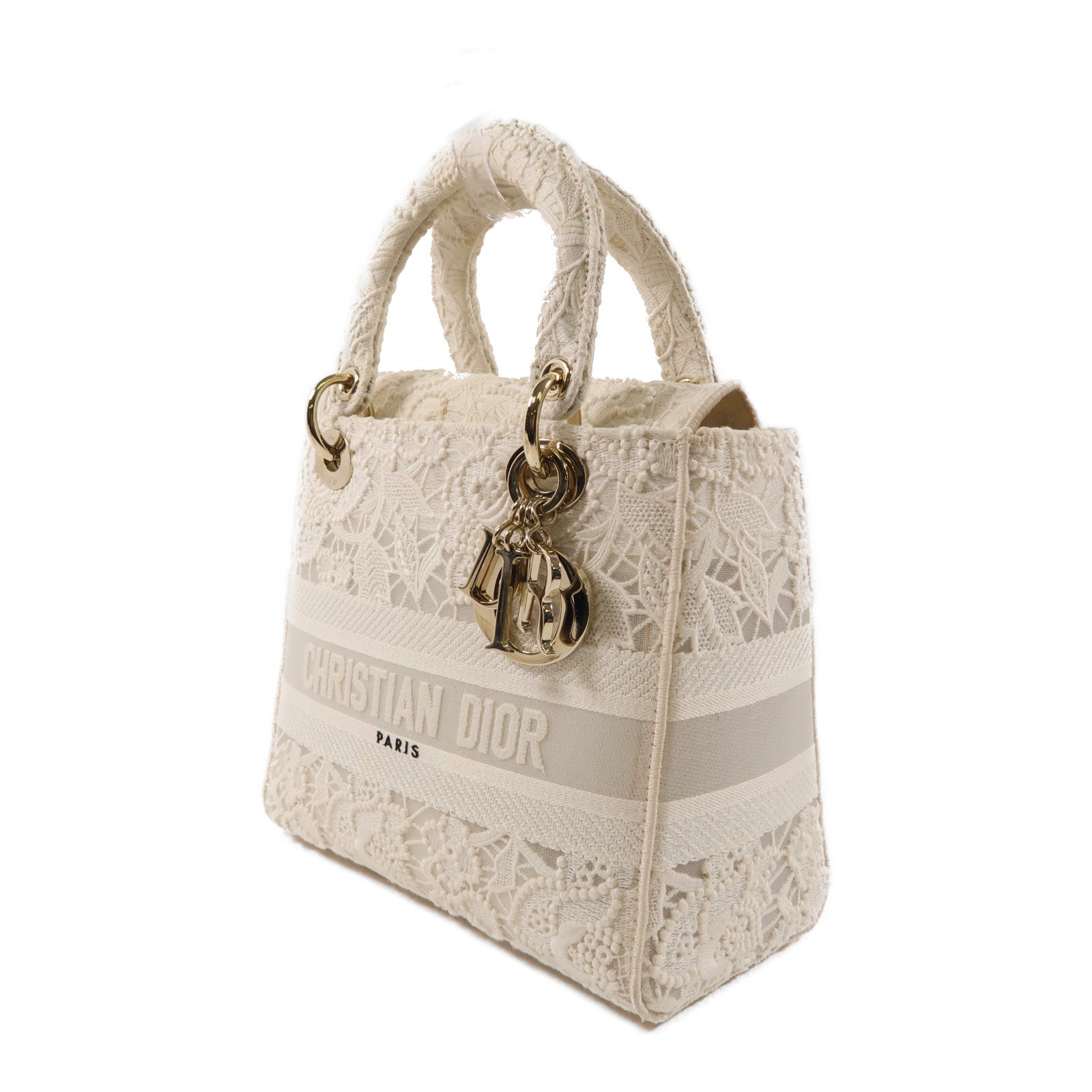 Dior 布料Lady Dior Shoulde手挽肩背兩用袋白色