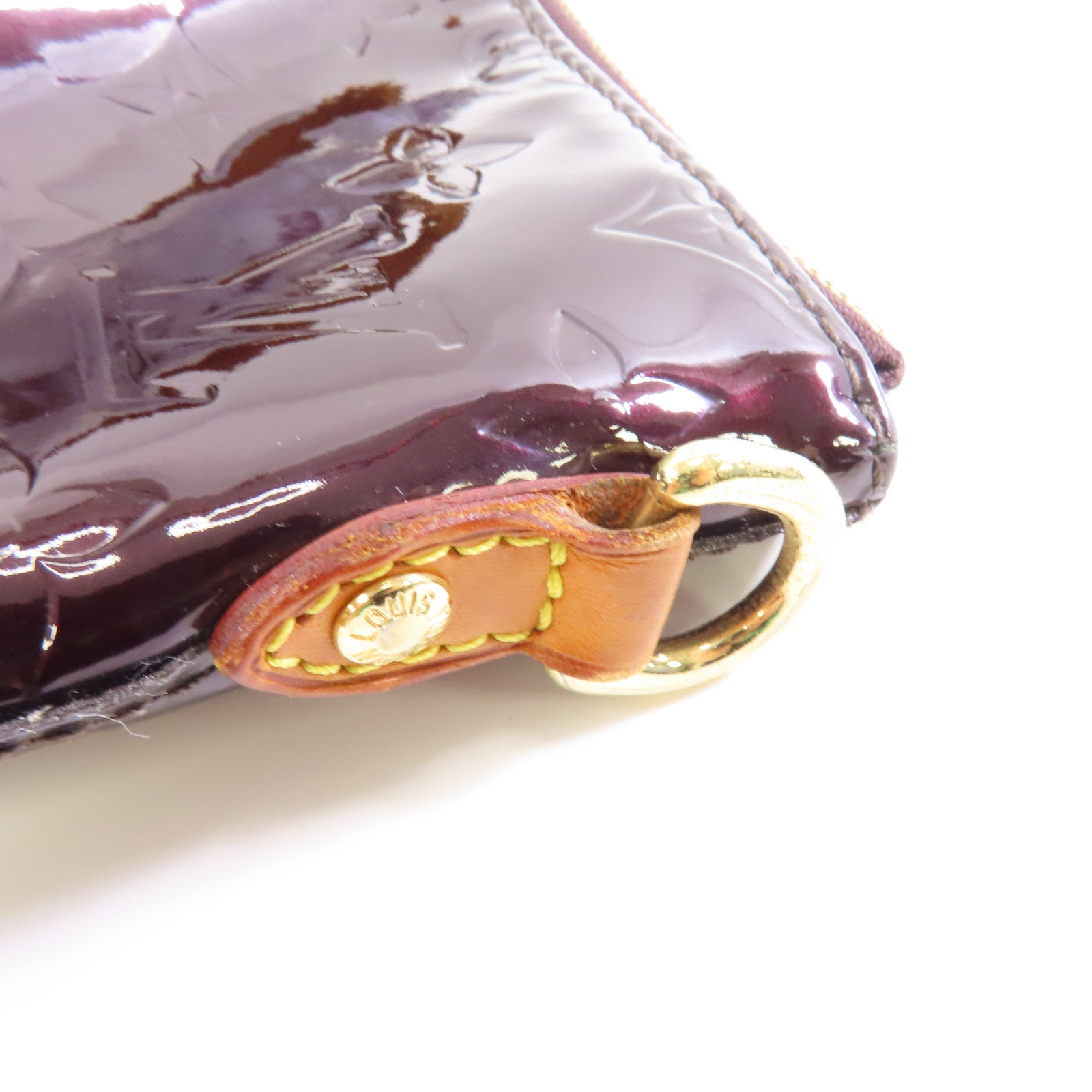 LOUIS VUITTON Vernis Bellevue GM金扣手挽袋酒紅色