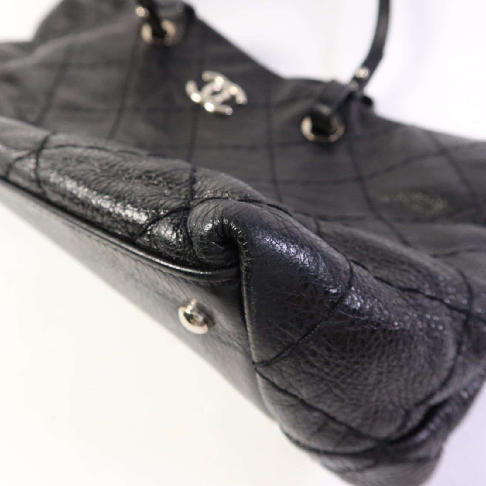 CHANEL 牛皮皮革Tote Bag銀扣肩背袋