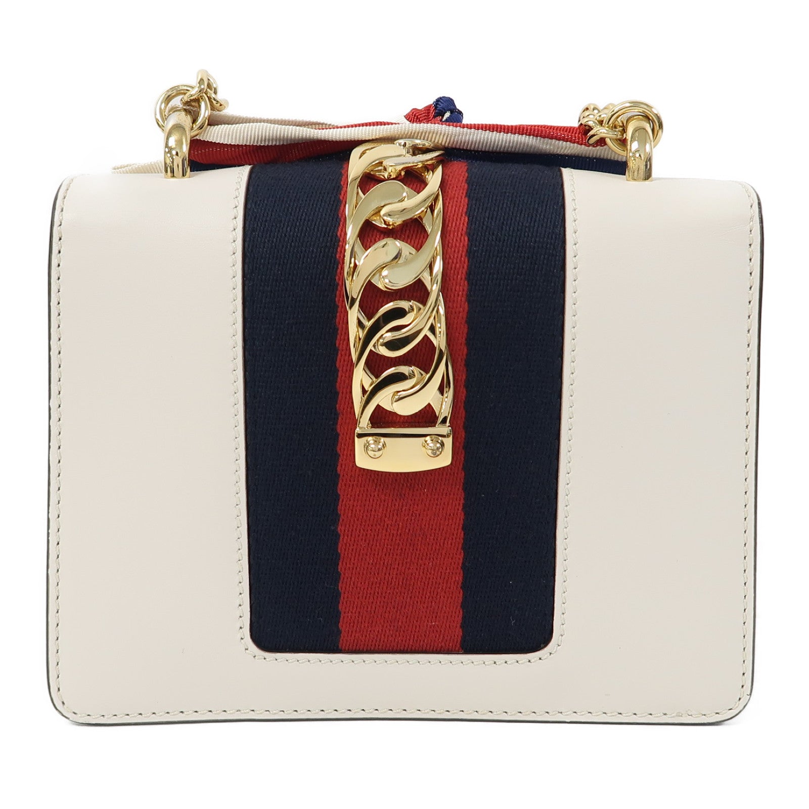 GUCCI 【激減優惠】牛皮皮革Sylvie金扣鏈帶肩背袋白色