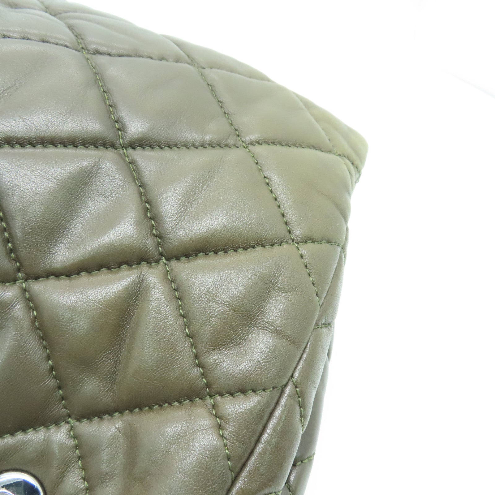 CHANEL Rhombus Sheepskin Leather Chain Shoulder Bag Silver Buckle Chain Belt Shoulder Bag Khaki