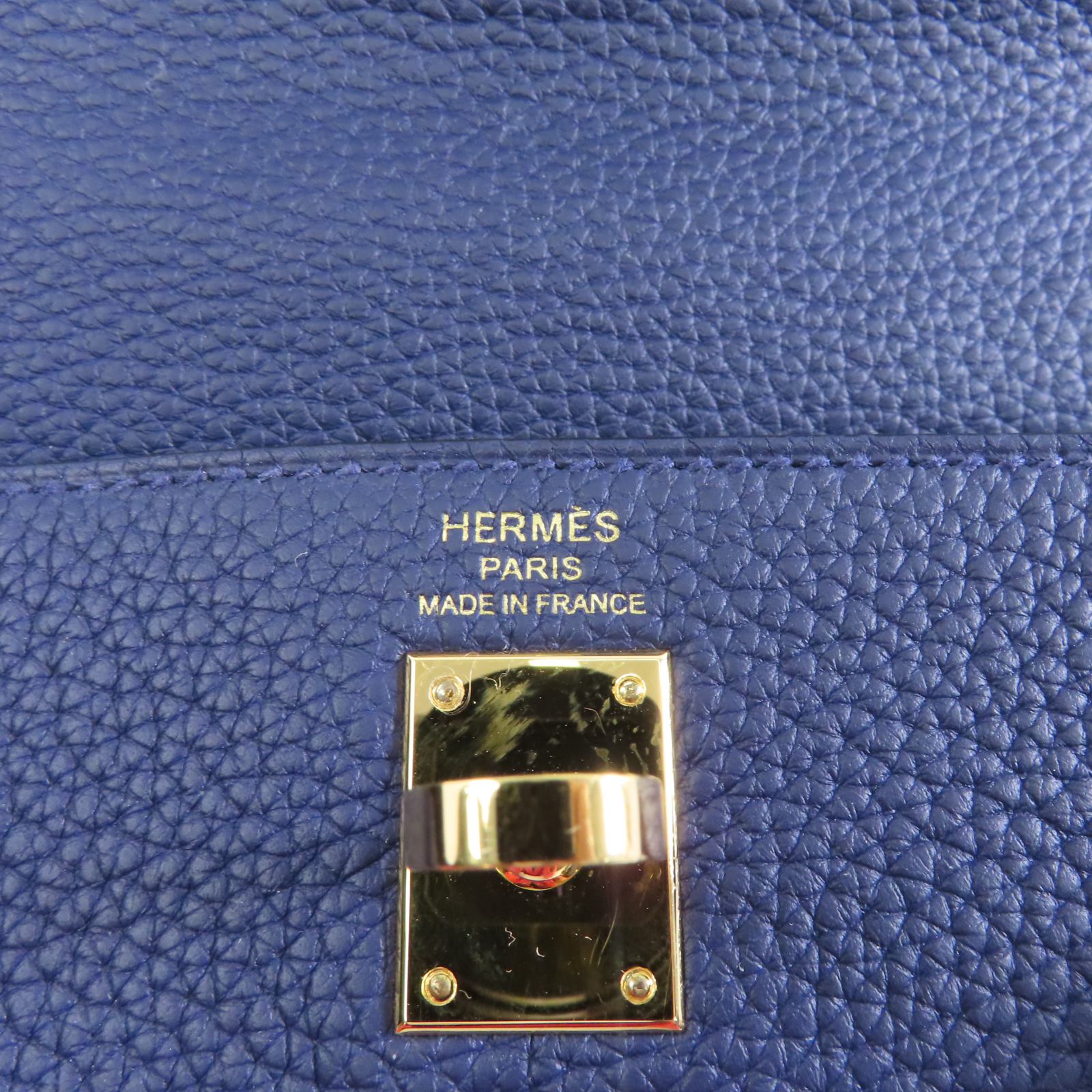 HERMES 【激減優惠】Togo皮革Kelly 25金扣手挽肩背兩用袋Bleu Saphir/藍色