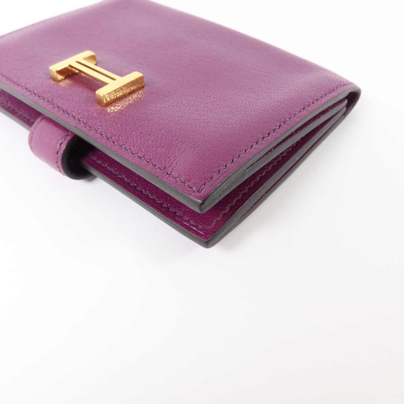 HERMES Chevre皮革Bearn Card Case金扣卡片套Anemone