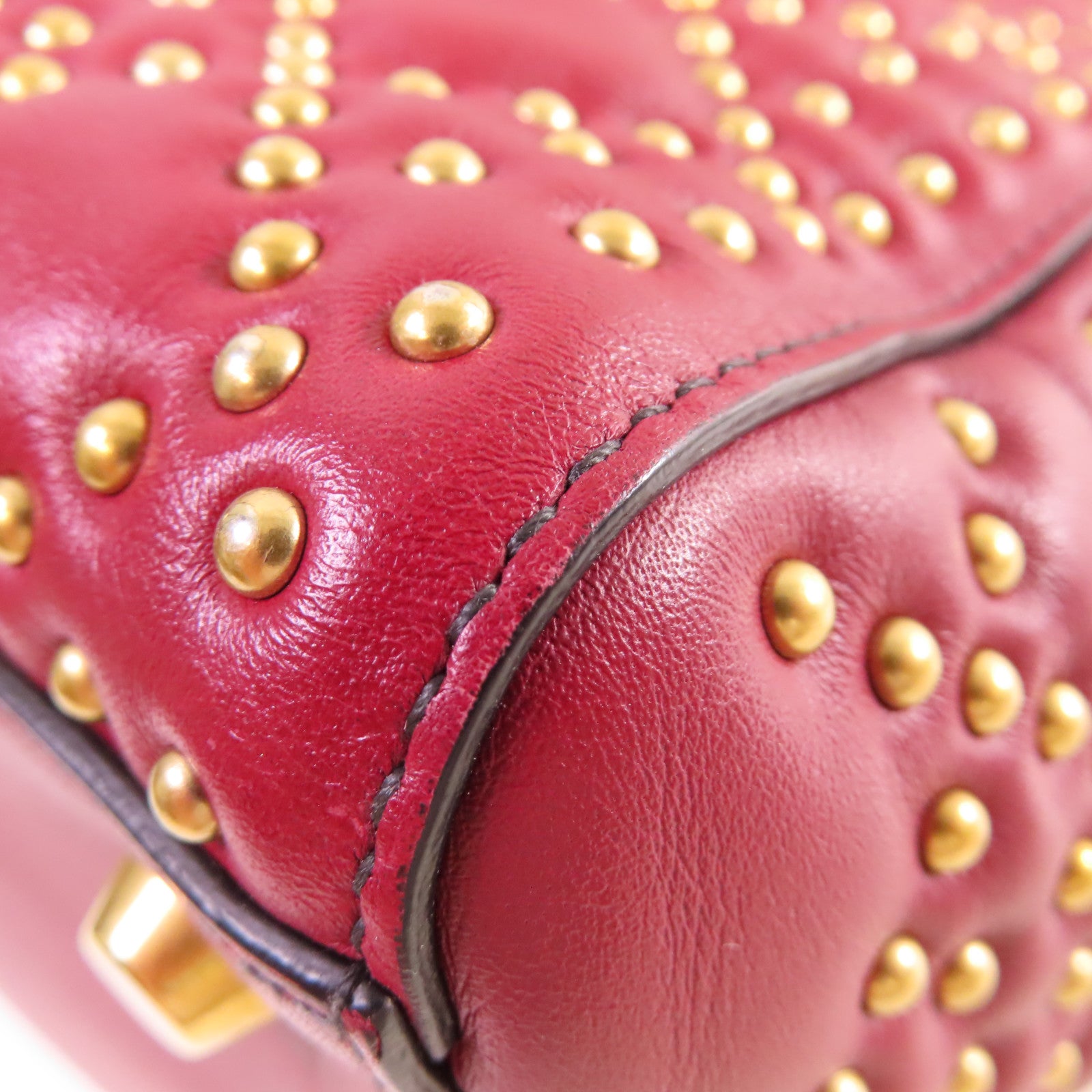 Dior 【激減優惠】牛皮皮革Lady Dior Studded 2 Way Shoulder Bag金扣手挽肩背兩用袋紅色