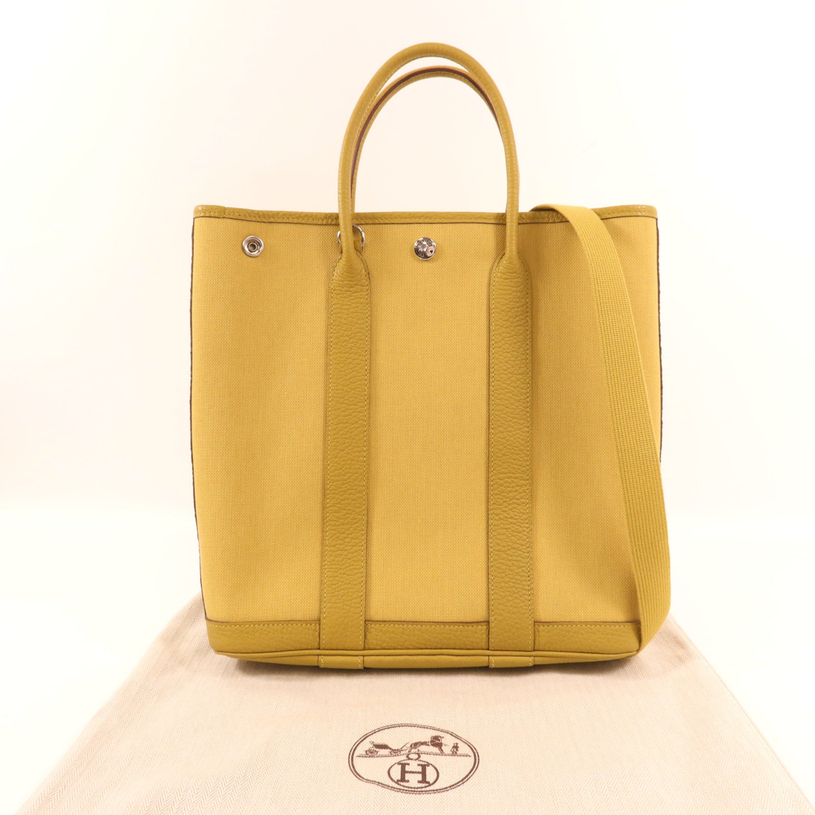HERMES 帆布Garden File PM銀扣手挽肩背兩用袋