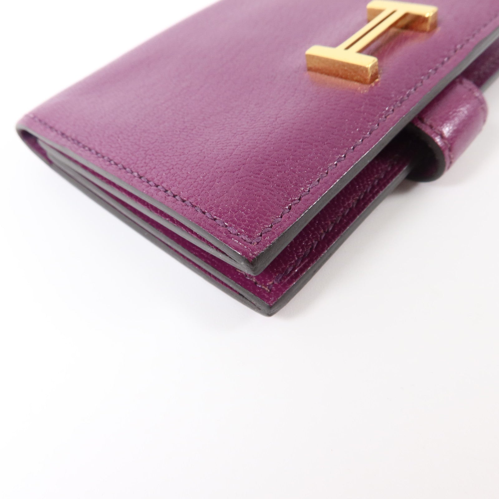 HERMES Chevre皮革Bearn Card Case金扣卡片套Anemone