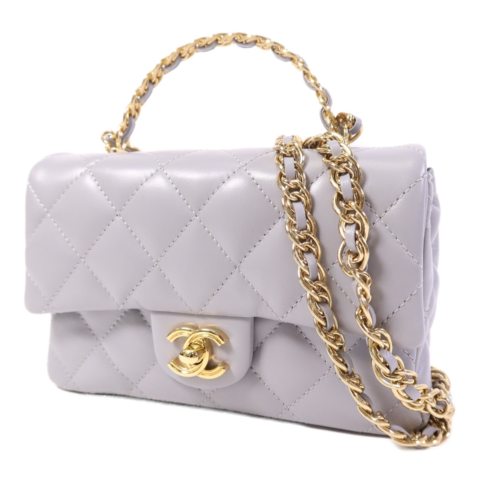 CHANEL 羊皮皮革Chain Shoulder金扣手挽肩背兩用袋